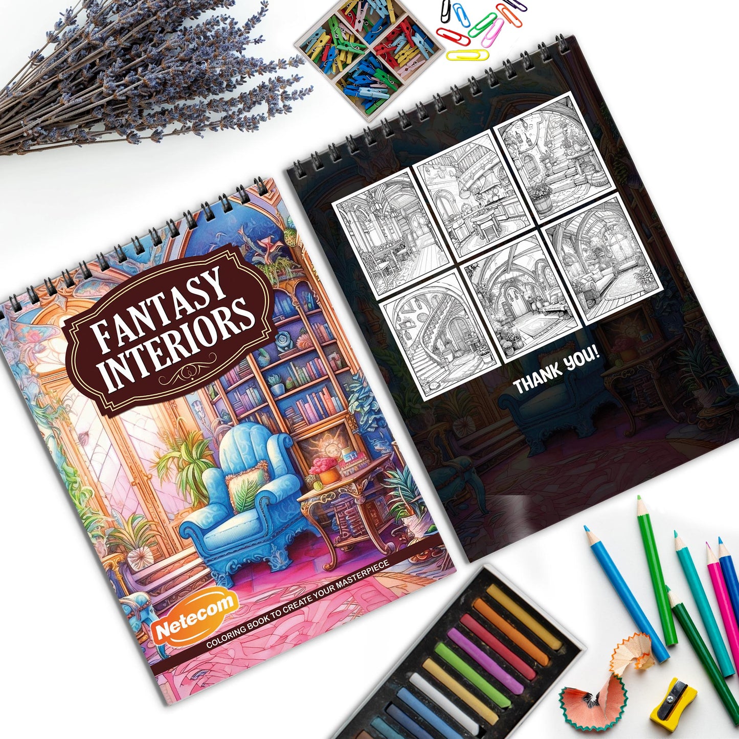 Fantasy Interiors Spiral Bound Coloring Book, Imaginative Fantasy Interiors for a Magical Coloring Adventure, Perfect for Dreamers and Design Fans
