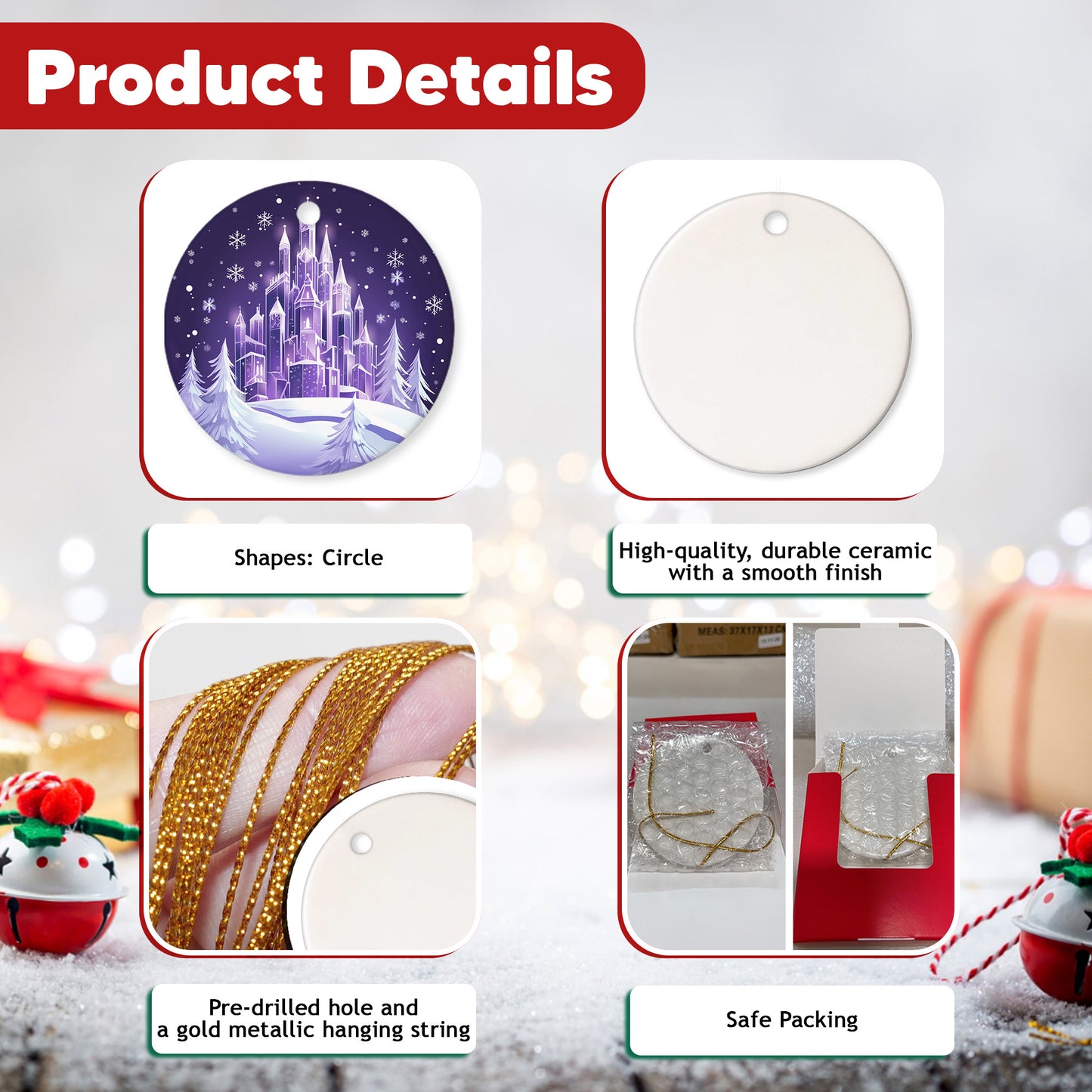 Netecom Purple Frozen Castle Christmas Ornaments, Retro Ceramic Ice Castle Winter Scene Keepsake Ornament for Christmas Tree Decorations, Gifts for Holiday, Party, Home Decor