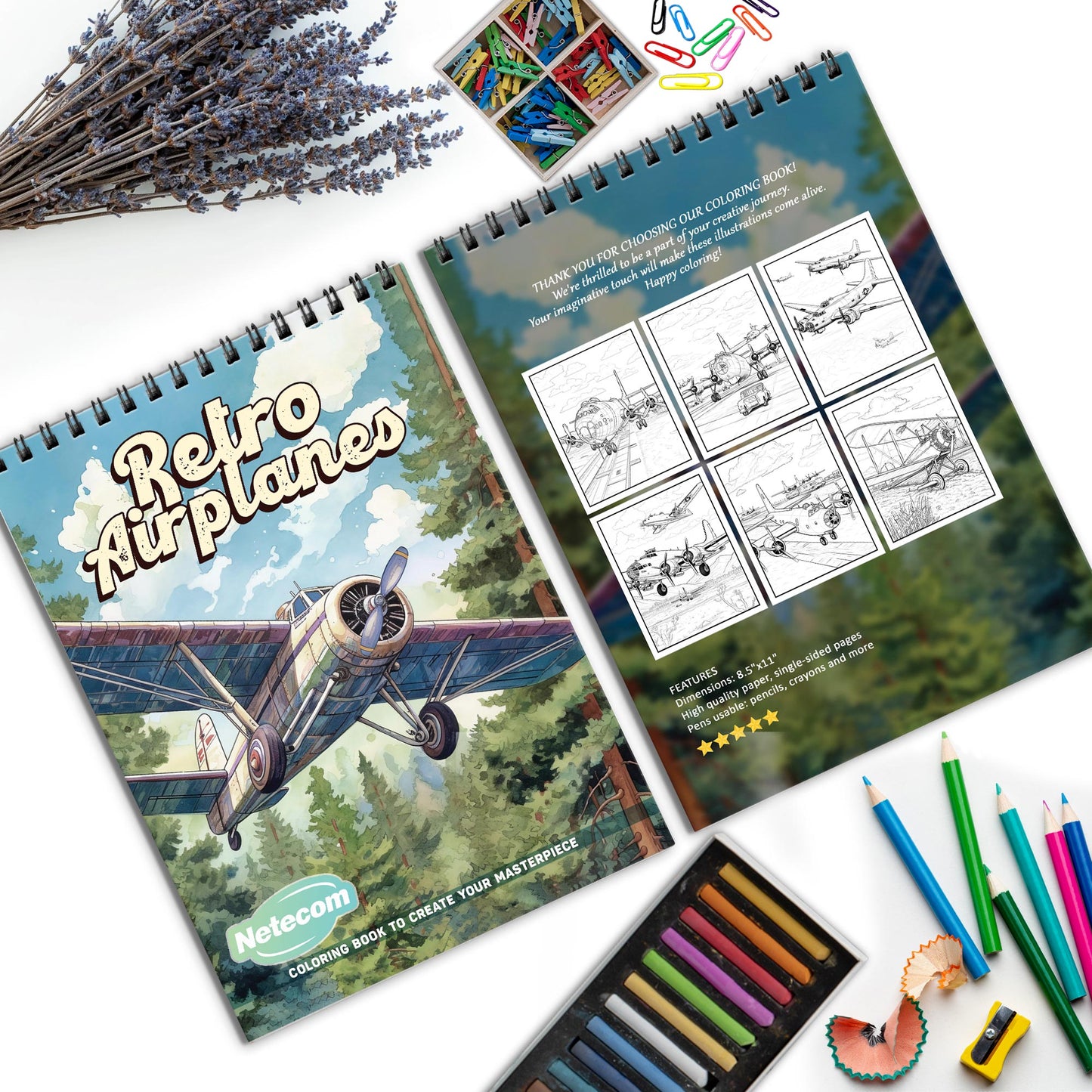 Retro Airplanes Spiral Bound Coloring Book, Vintage Airplane Scenes for Nostalgic Coloring, Great for Aviation Fans and History Buffs
