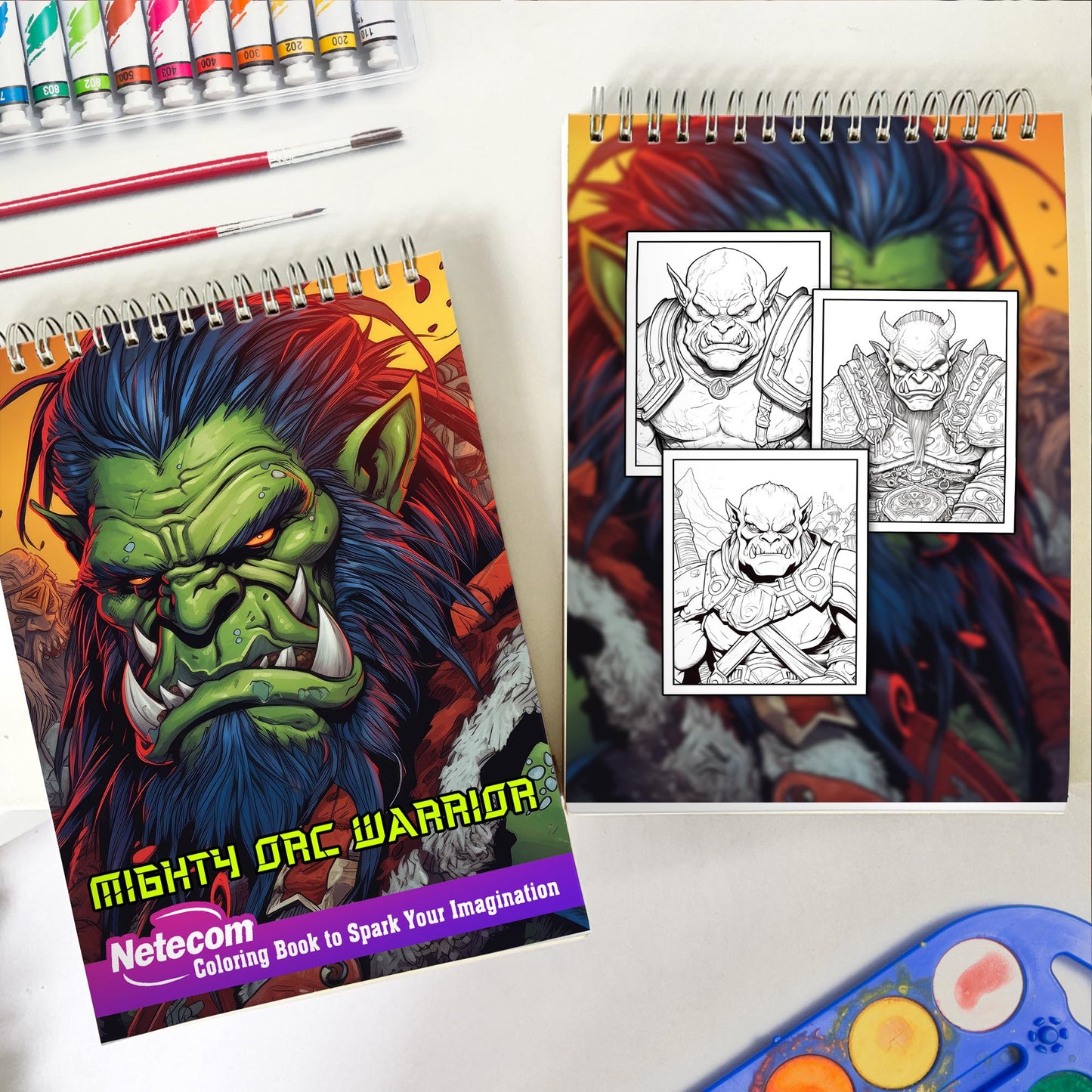 Mighty Orc Warrior Spiral Bound Coloring Book, Unleash Your Creativity with 30 Enchanting Coloring Pages, Bringing to Life the Fierce World of Giant Orcs