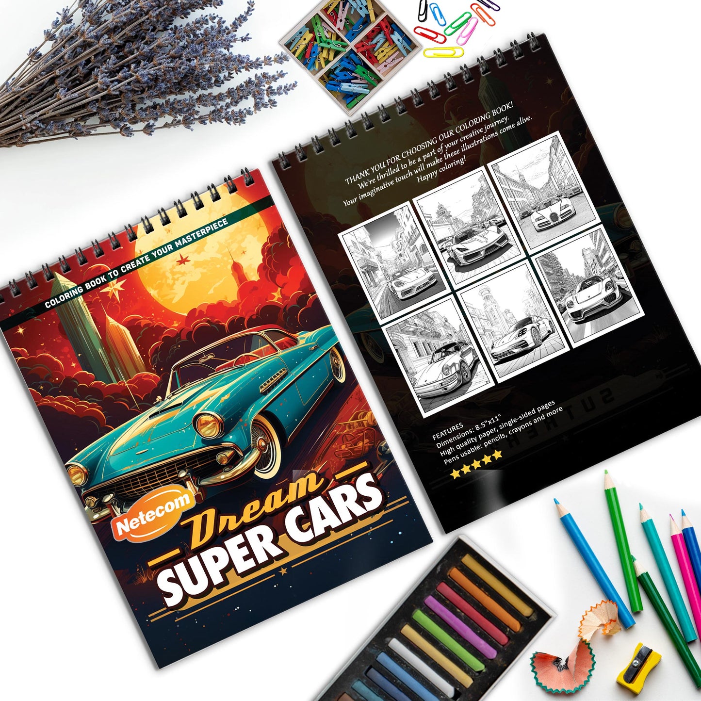 Dream Super Cars Spiral Bound Coloring Book, High-Speed Super Cars for a Thrilling Coloring Ride, Perfect for Car Enthusiasts and Dreamers