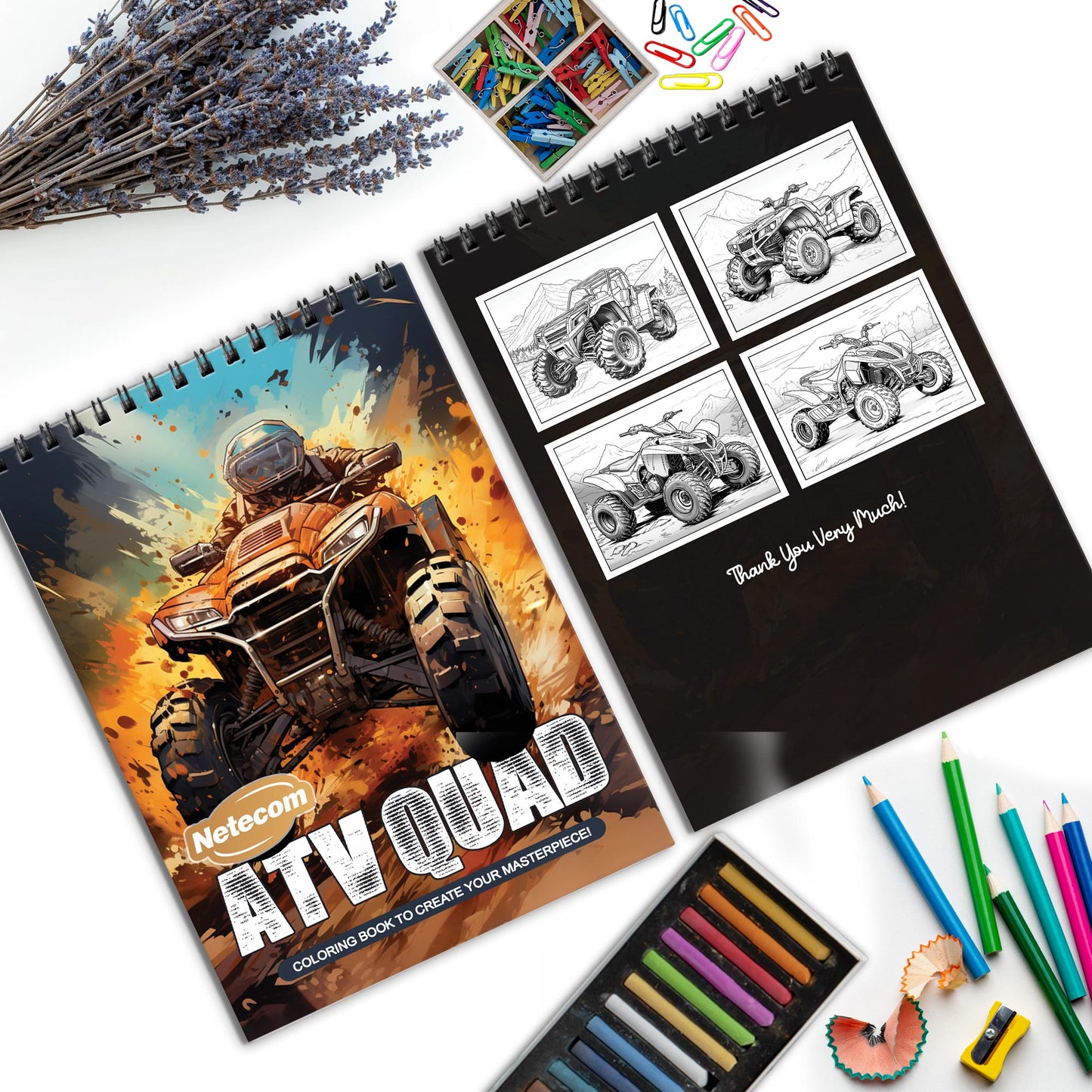 ATV Quad Spiral Bound Coloring Book, Rugged ATV Quad Adventures for Off-Road Coloring Excitement, Ideal for Fans of Outdoor Adventure and Motor Sports