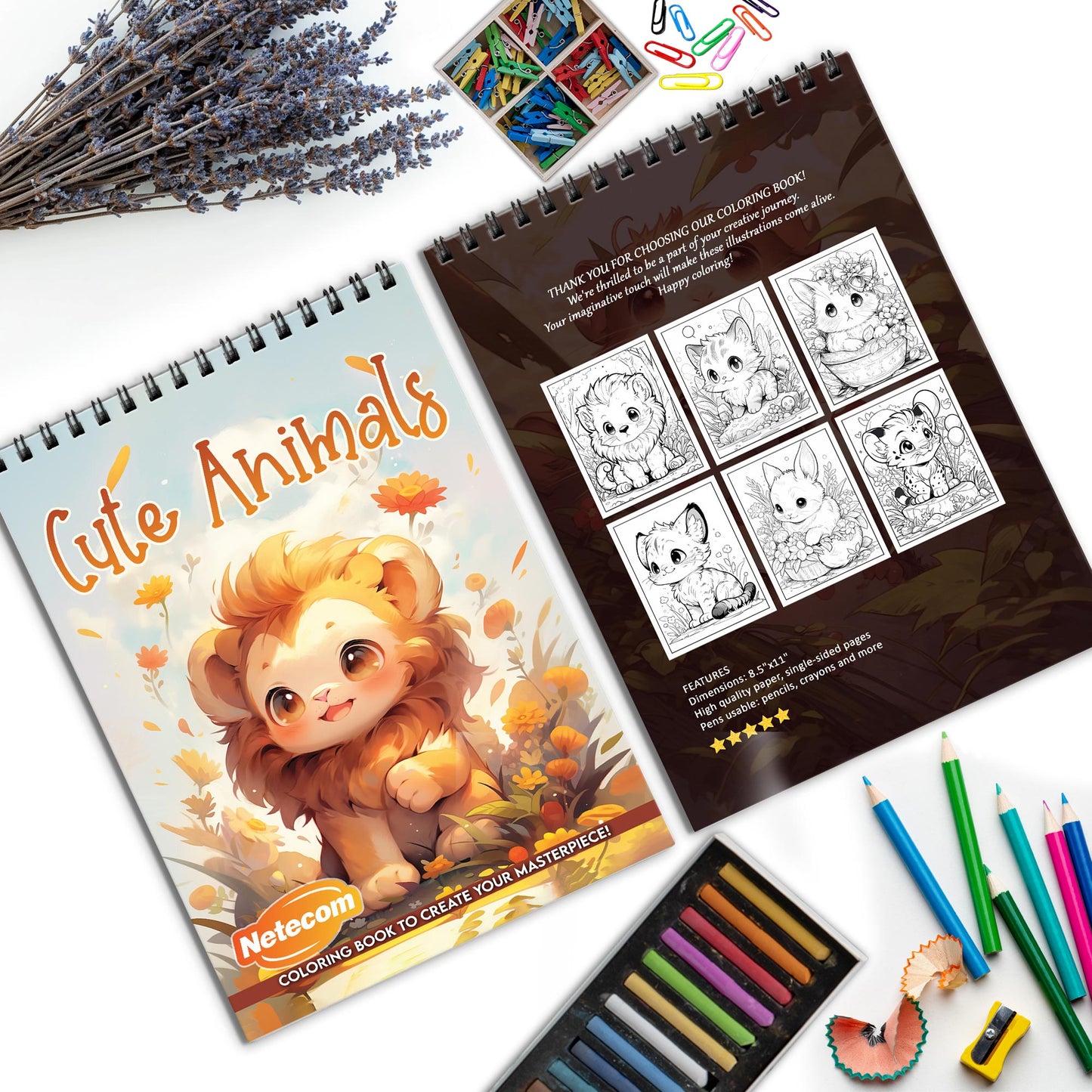Cute Animals Spiral Bound Coloring Book, Adorable Animal Illustrations for Relaxation and Fun, Perfect for Animal Lovers of All Ages