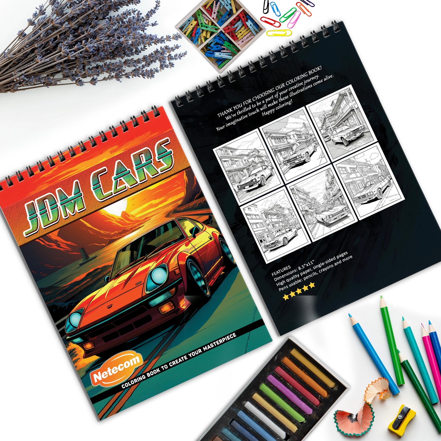 JDM Cars Spiral Bound Coloring Book, Japanese Domestic Market Cars for Automotive Fans, Great for Car Enthusiasts and JDM Culture Lovers