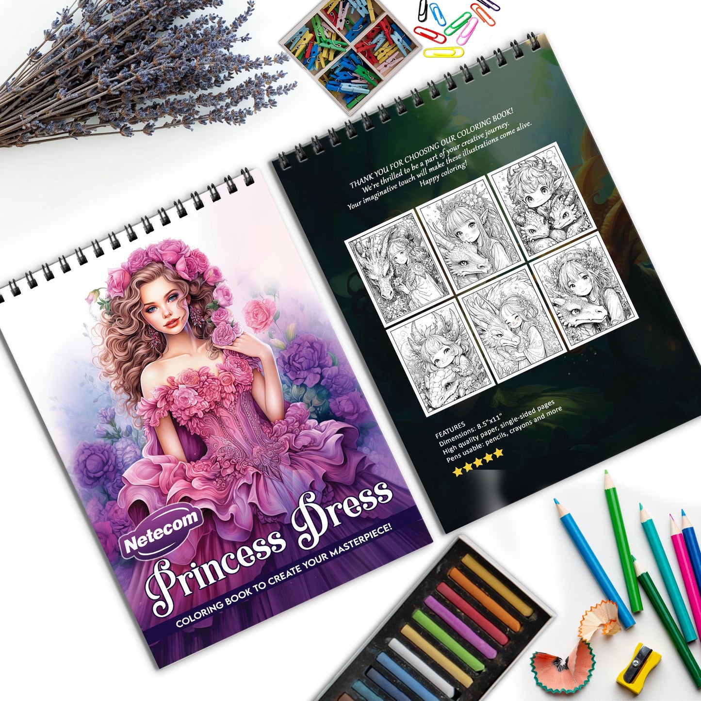 Princess Dress Spiral Bound Coloring Book, Elegant Princess Dresses for a Royal and Fashionable Coloring Experience, Great for Aspiring Designers and Dreamers