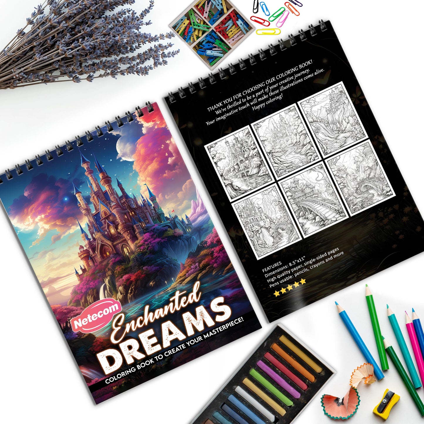 Enchanted Dreams Spiral Bound Coloring Book, Magical Scenes for a Fantasy Coloring Experience, Perfect for Dreamers and Fans of Mystical Worlds
