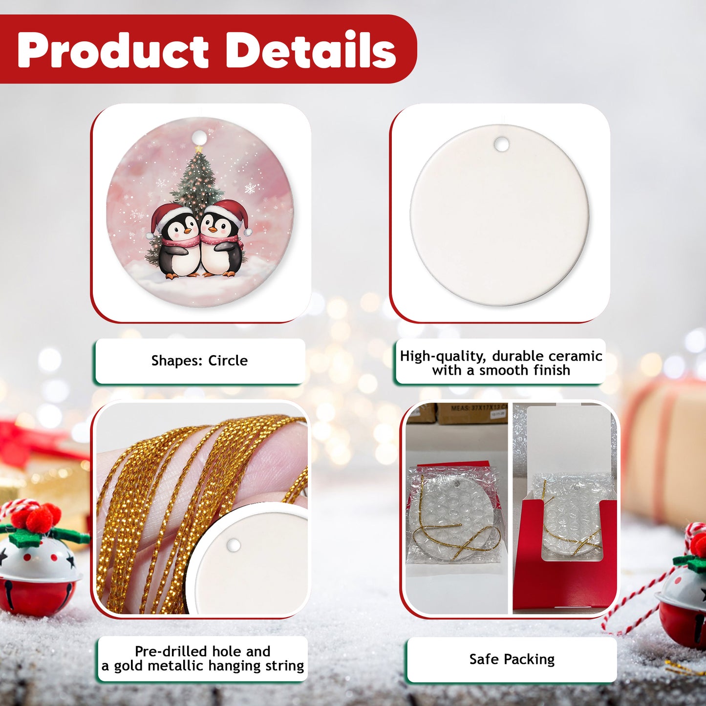 Netecom Cute Penguin Couple Pink Ornament, Ceramic Romantic Christmas Keepsake Ornament for Xmas Tree Decorations, Penguin Lover Gift, Gifts for Holiday, Party, Home Decor