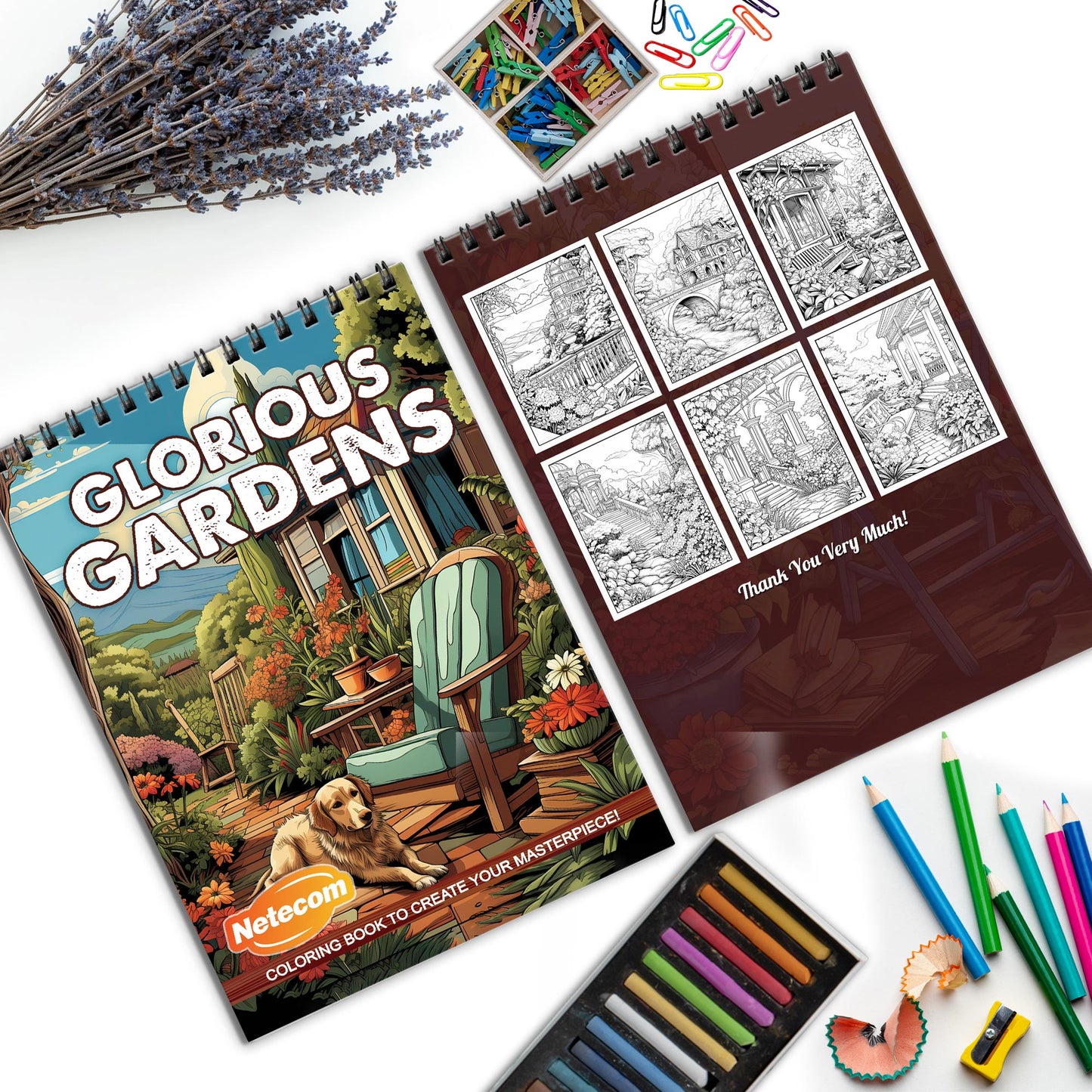 Glorious Gardens Spiral Bound Coloring Book, Lush Garden Scenes for a Relaxing and Beautiful Coloring Experience, Perfect for Nature Lovers and Gardeners