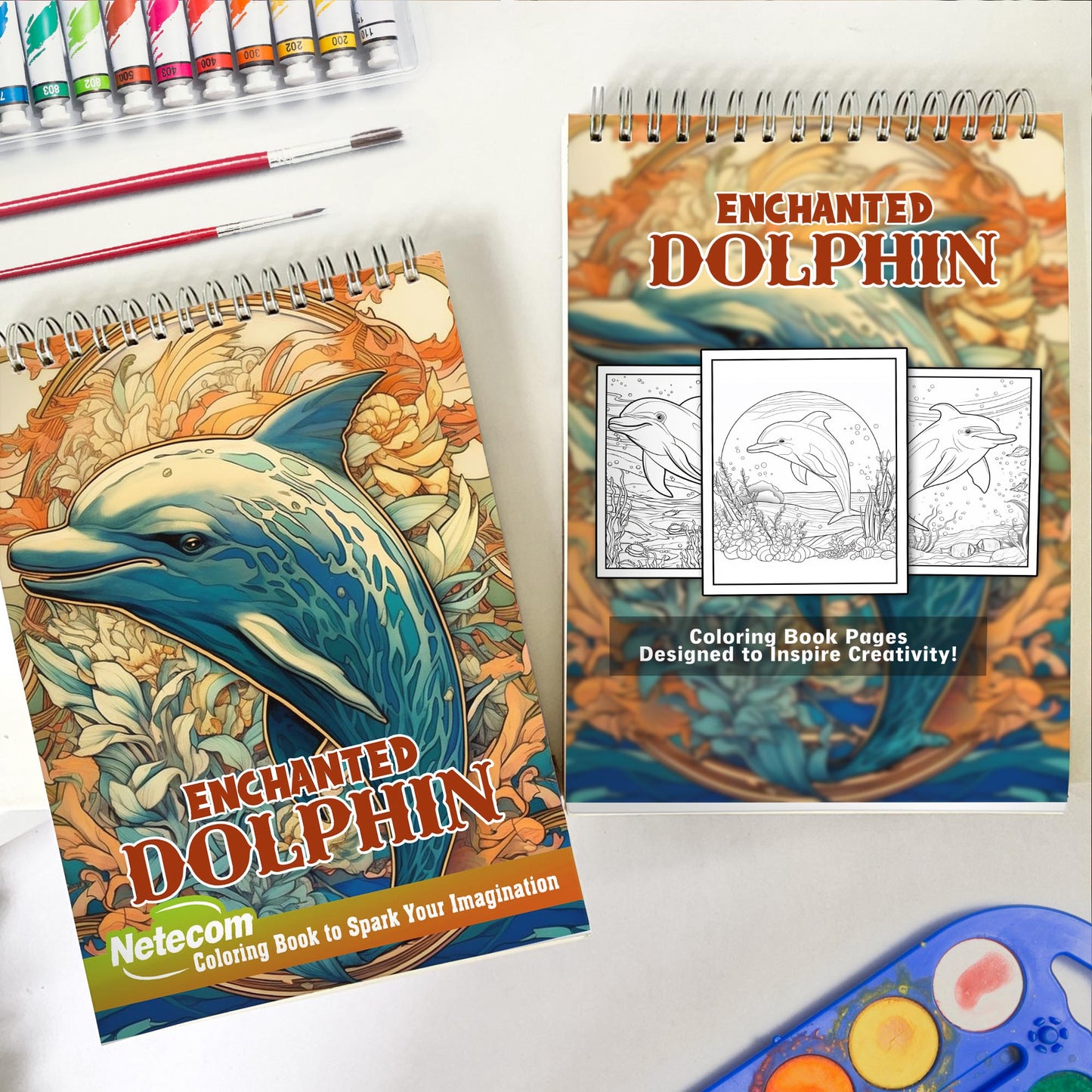 Enchanted Dolphin Spiral Bound Coloring Book, Dive into the World of 25+ Adorable Illustrations | Relaxation, Mindfulness, and Fun for All Ages | Perfect Gift for Dolphin Lovers