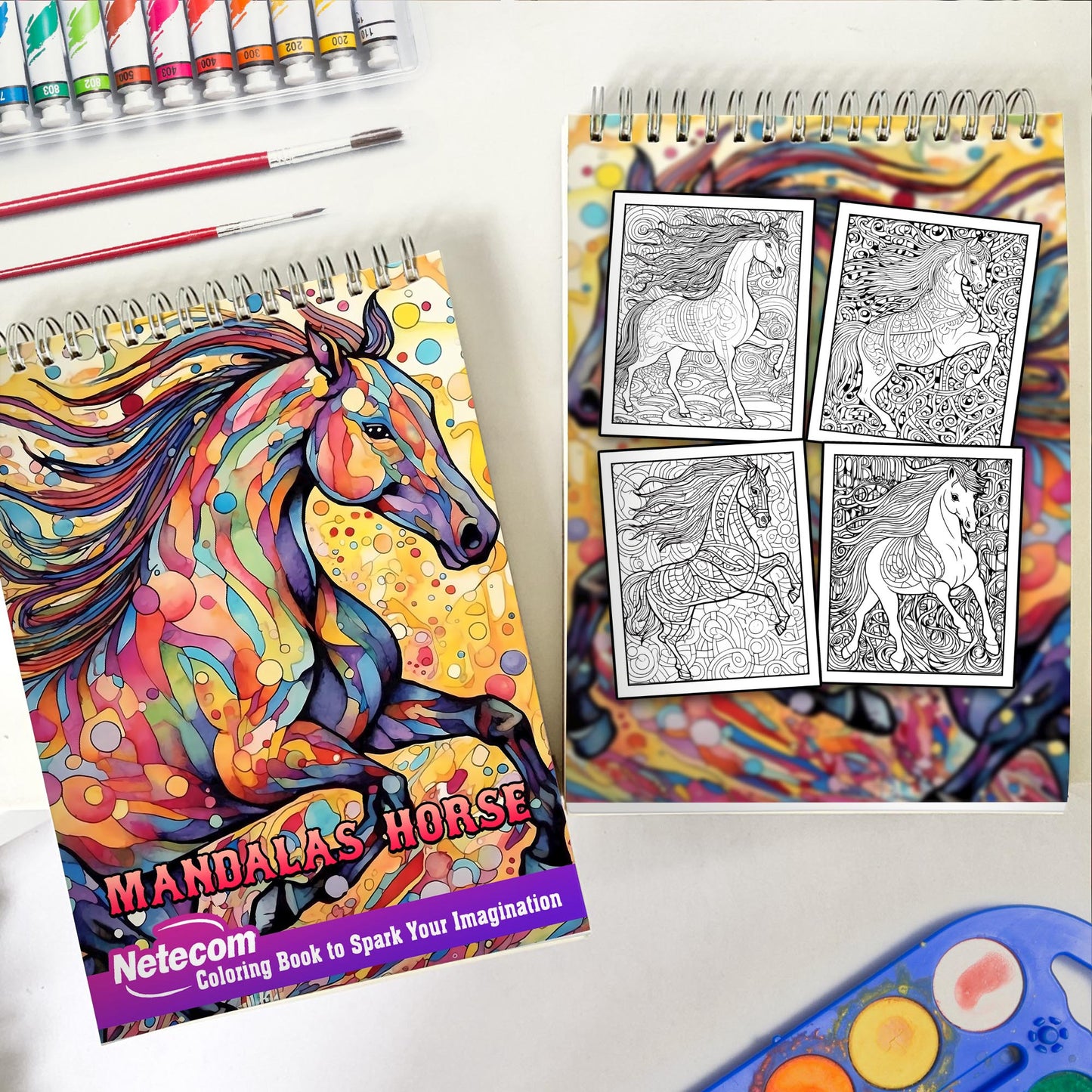 Horse Mandalas Spiral Bound Coloring Book, Delight in 30 Whimsical Majestic Horse Coloring Pages for Horse Art Admirers to Embrace the Quirky Charm and Enchanting Vibes of Majestic Horses