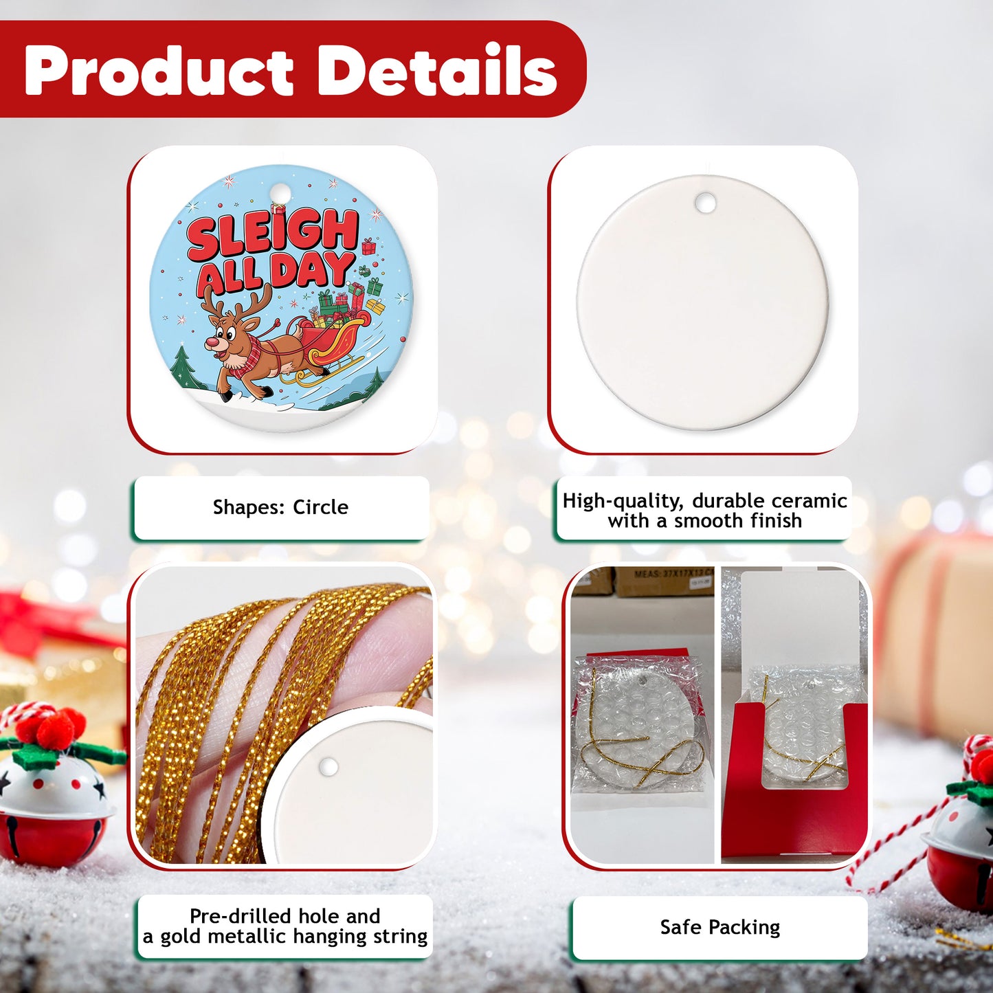 Netecom Funny Santa Sleigh Christmas Ornament, Sleigh All Day Ceramic Ornament for Xmas Tree Hanging Decorations Gift, Home Decor, Gifts for Friends & Family, Holiday Party Present