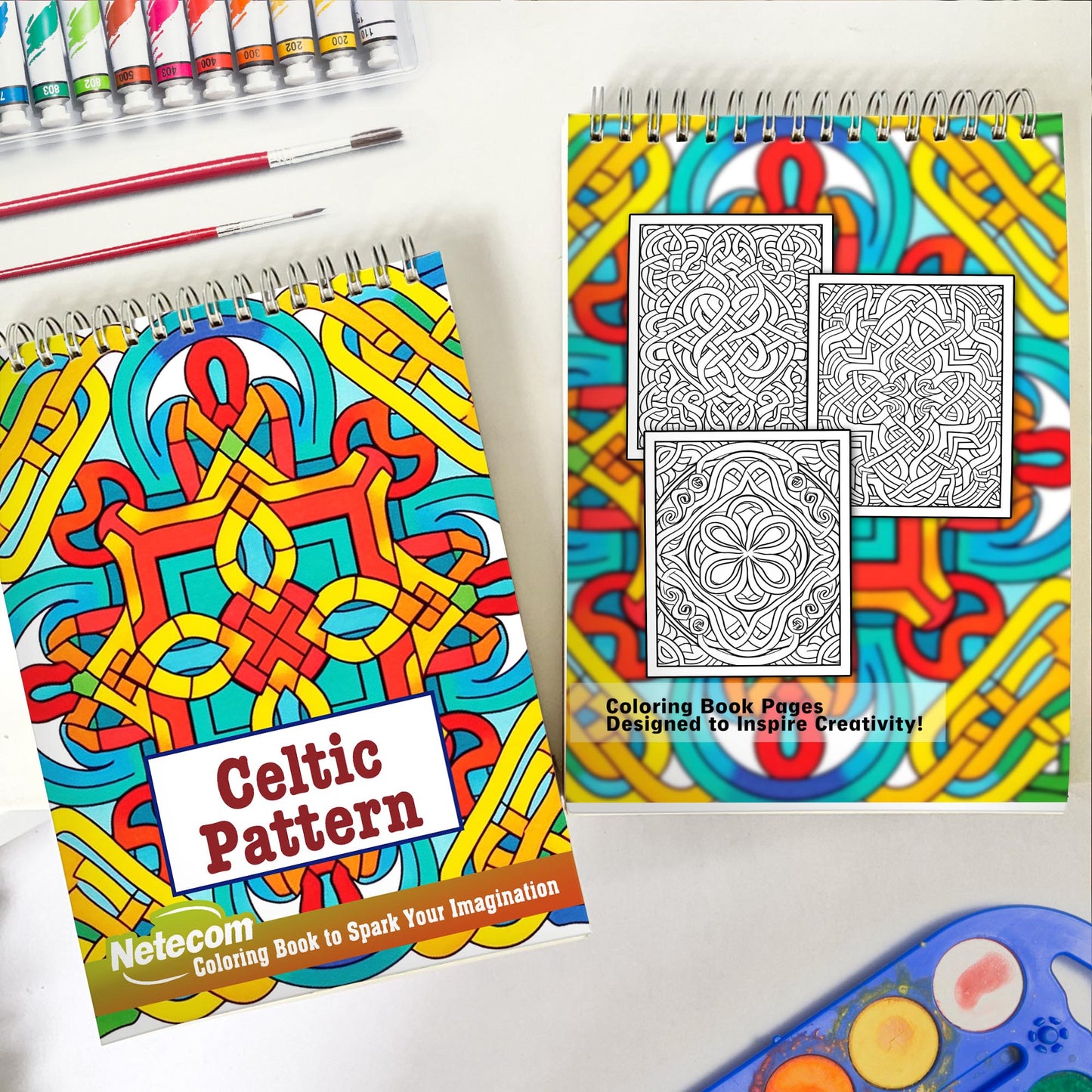 Celtic Pattern Spiral Bound Coloring Book, Dive into 30 Imaginative Coloring Pages, Capturing the Elaborate Borders and Frames of Celtic Patterns