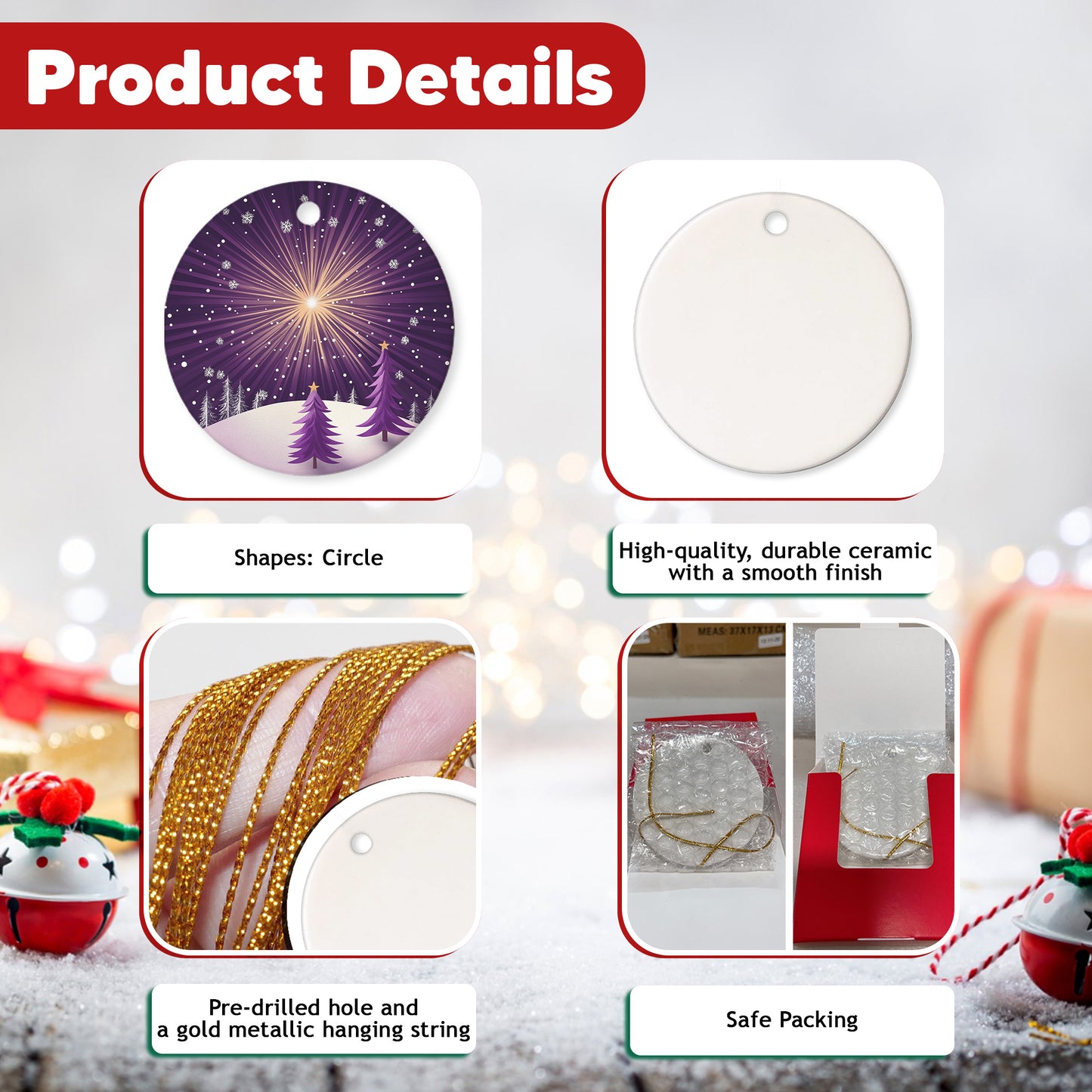 Netecom Purple Winter Snow Scene Christmas Ornaments, Ceramic Night Sky Keepsake Ornament for Christmas Tree Decorations, Gifts for Holiday, Party, Home Decor