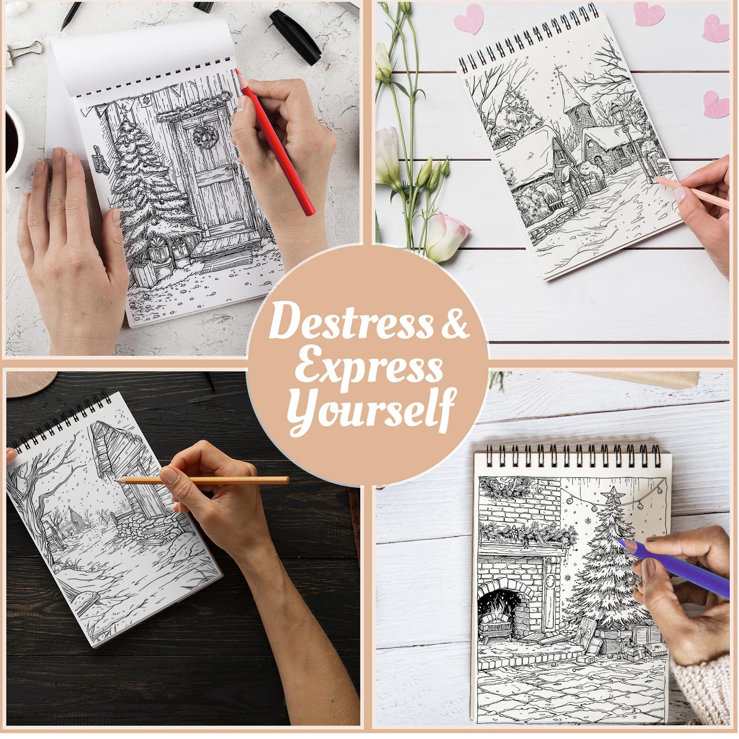 Netecom Christmas Coloring Book Spiral Bound For Adults