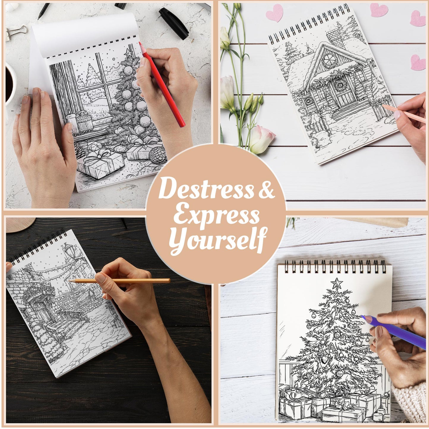 Netecom Christmas Time Coloring Book Spiral Bound For Adults