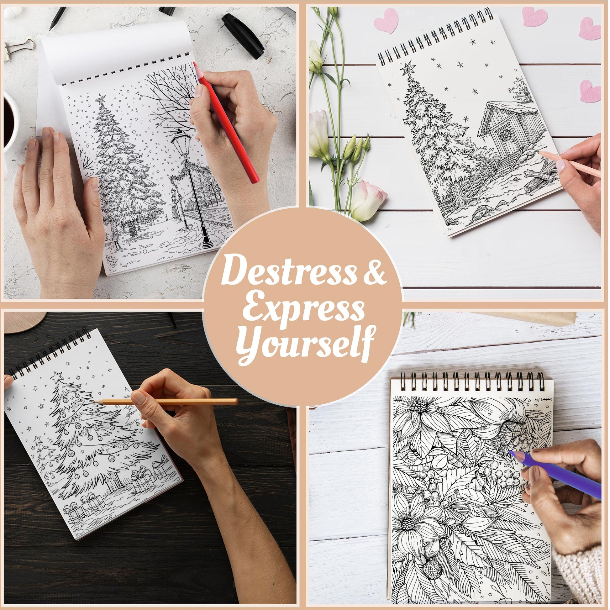 Netecom Colorful Christmas Coloring Book Spiral Bound For Adults