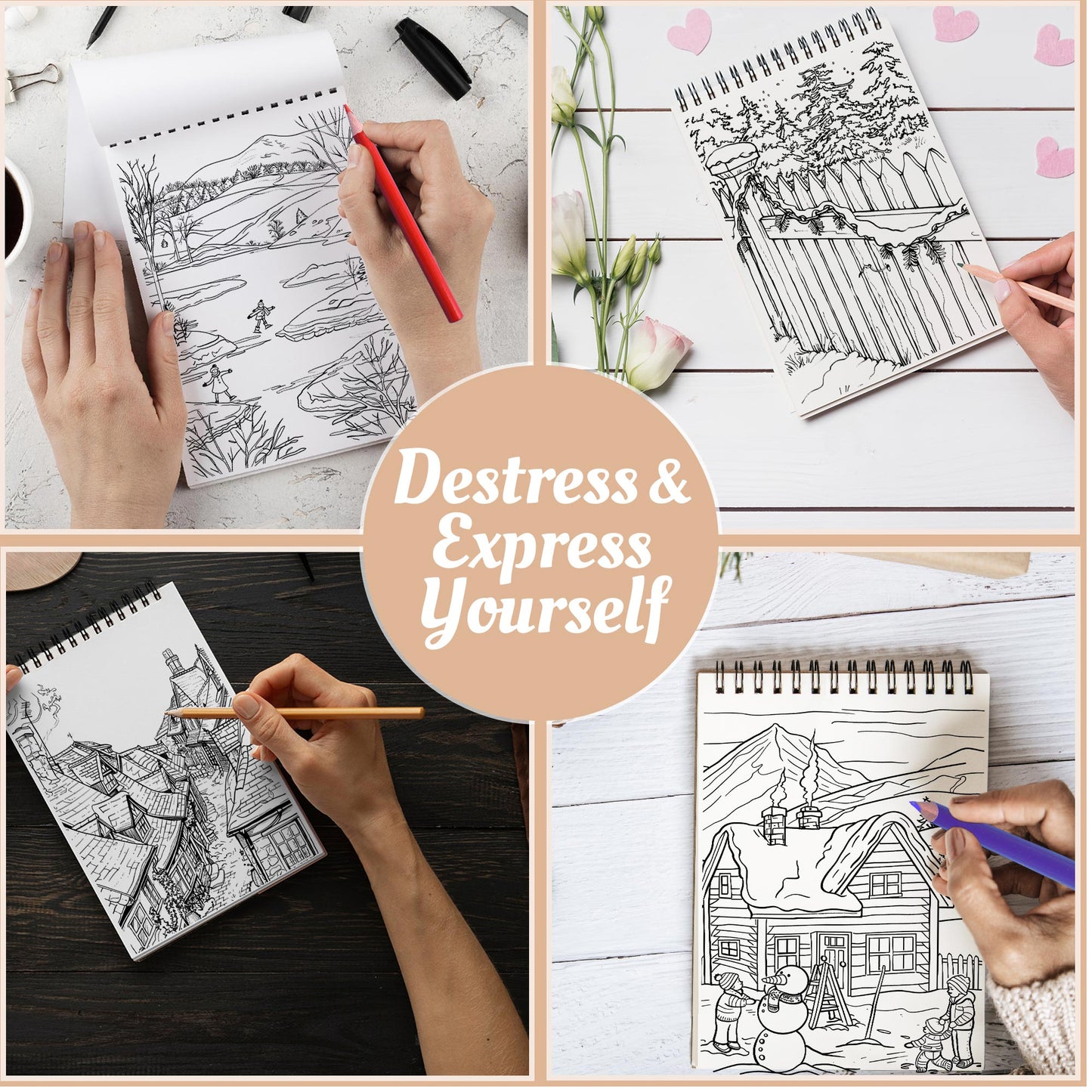 Netecom Christmas Winter Coloring Book Spiral Bound For Adults