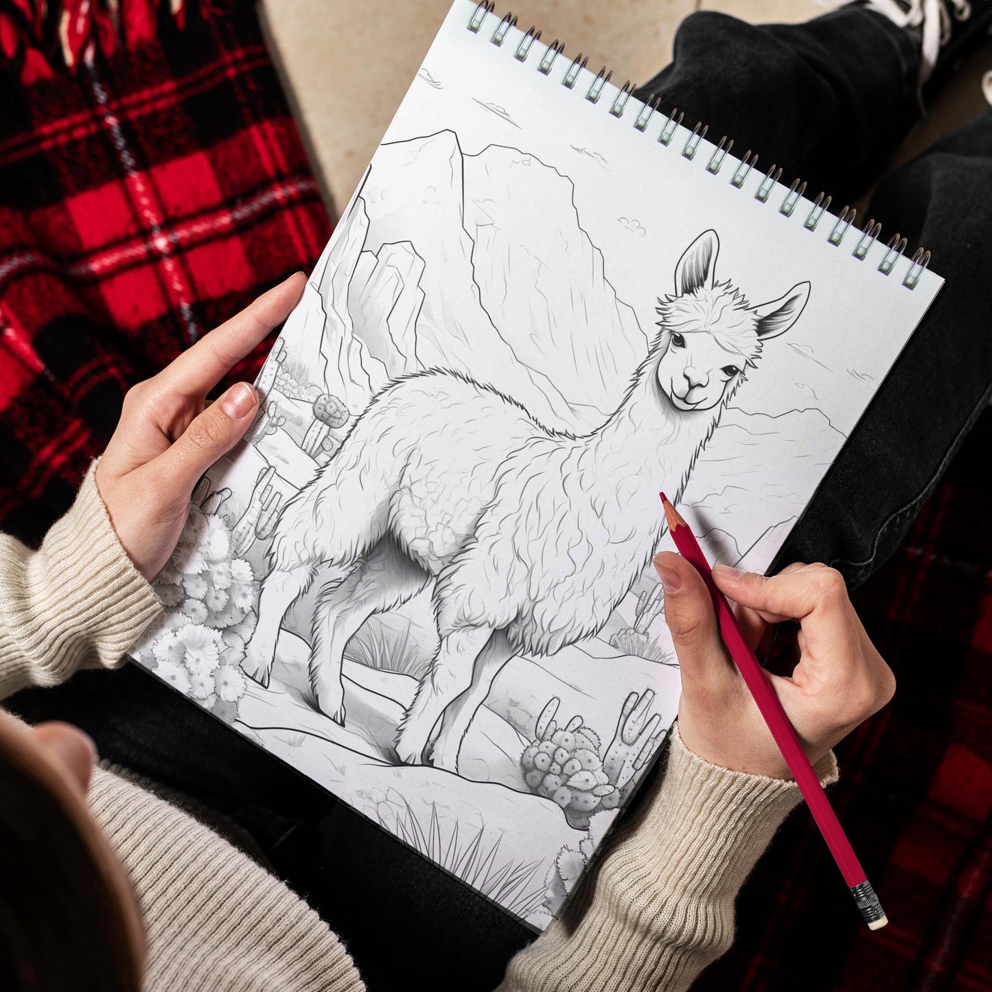 Llama Spiral Bound Coloring Book, Unleash Your Creativity with 30 Coloring Pages, Bringing to Life the Playfulness and Charm of Llamas