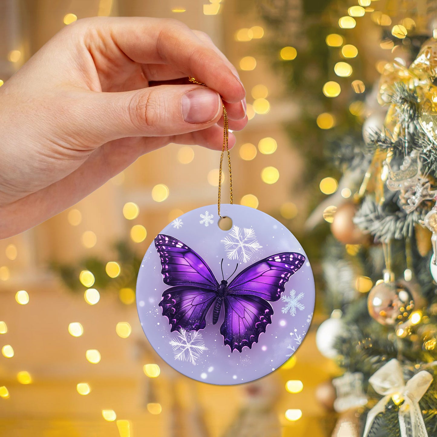 Netecom Purple Butterfly Christmas Ornaments, Ceramic Snowflake Keepsake Ornament for Christmas Tree Decorations, Gifts for Holiday, Party, Home Decor, Butterfly Lover Gift