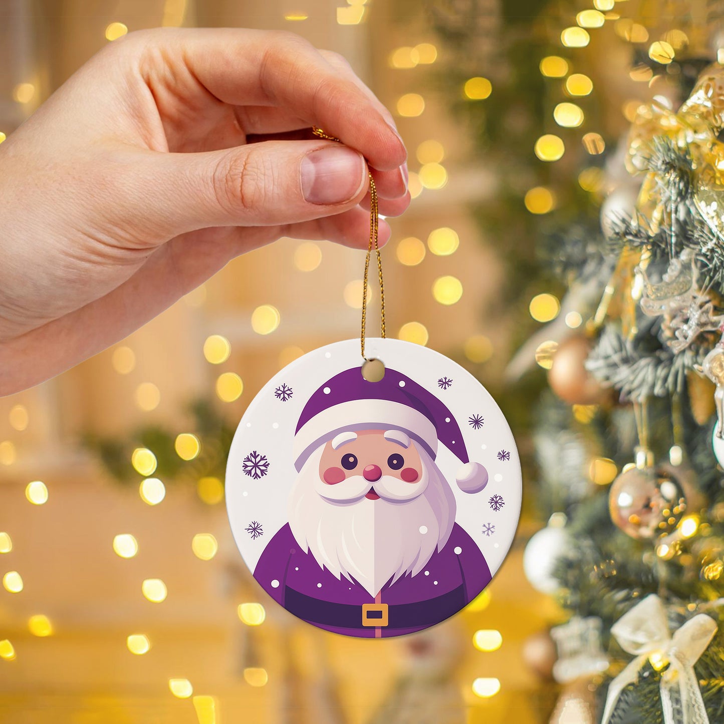 Netecom Cute Purple Santa Claus Christmas Ornaments, Ceramic Christmas Holiday Keepsake Ornament for Xmas Tree Decorations, Gifts for Holiday, Party, Home Decor