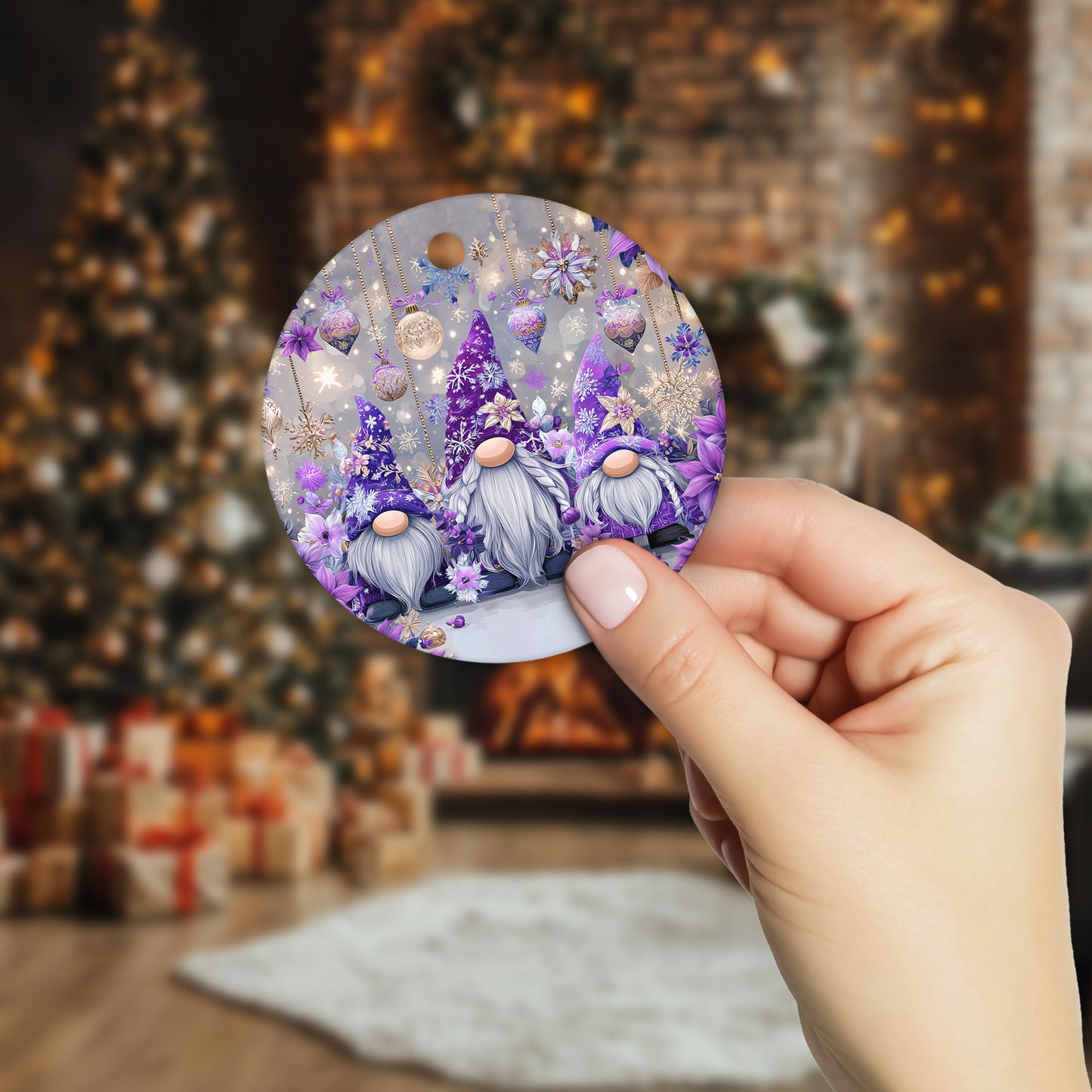 Netecom Elegant Purple Gnome Bubbles Ornament, Cute Scandinavian Tomte Ceramic Ornament for Christmas Tree Hanging Decorations Gift, Gnome Lover Gifts, Home Decor, Holiday Party Present