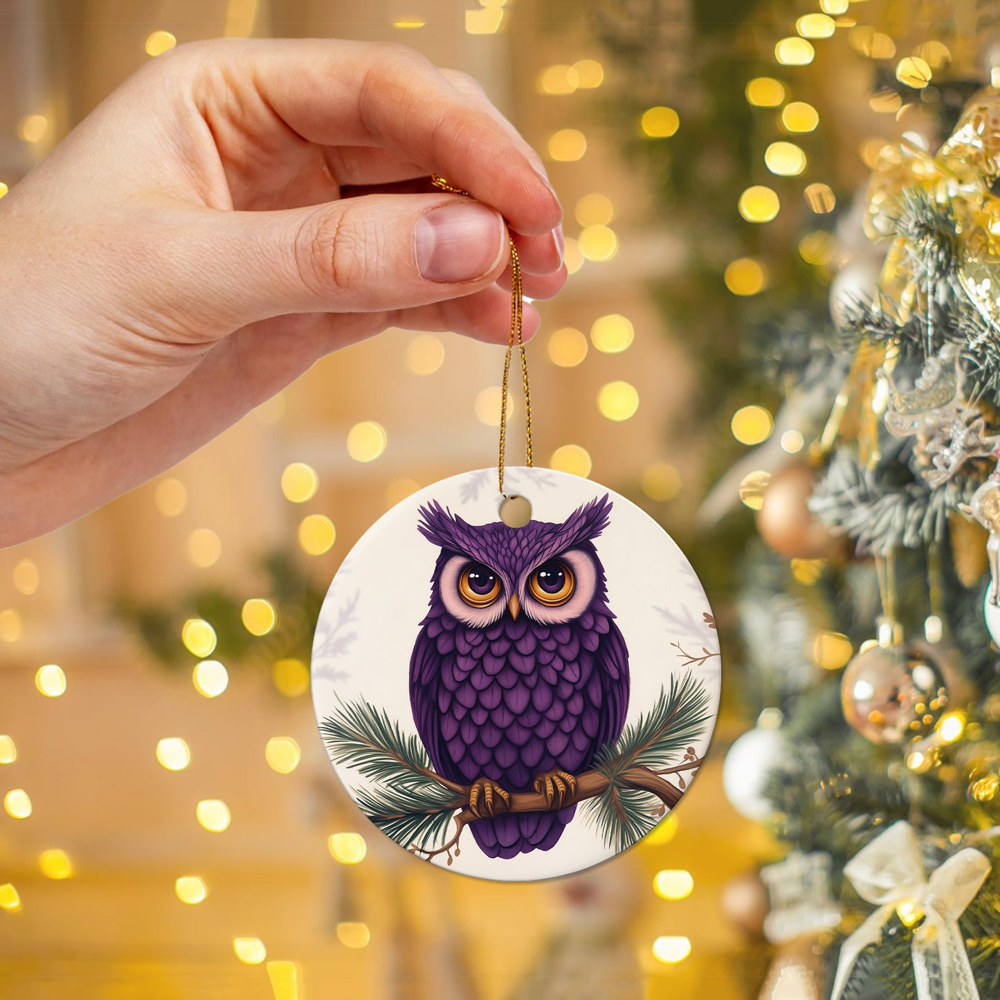 Netecom Cute Purple Owl Christmas Ornaments, Ceramic Birds on Branches Keepsake Ornament for Christmas Tree Decorations, Bird Lover Gift, Gifts for Holiday, Party, Home Decor