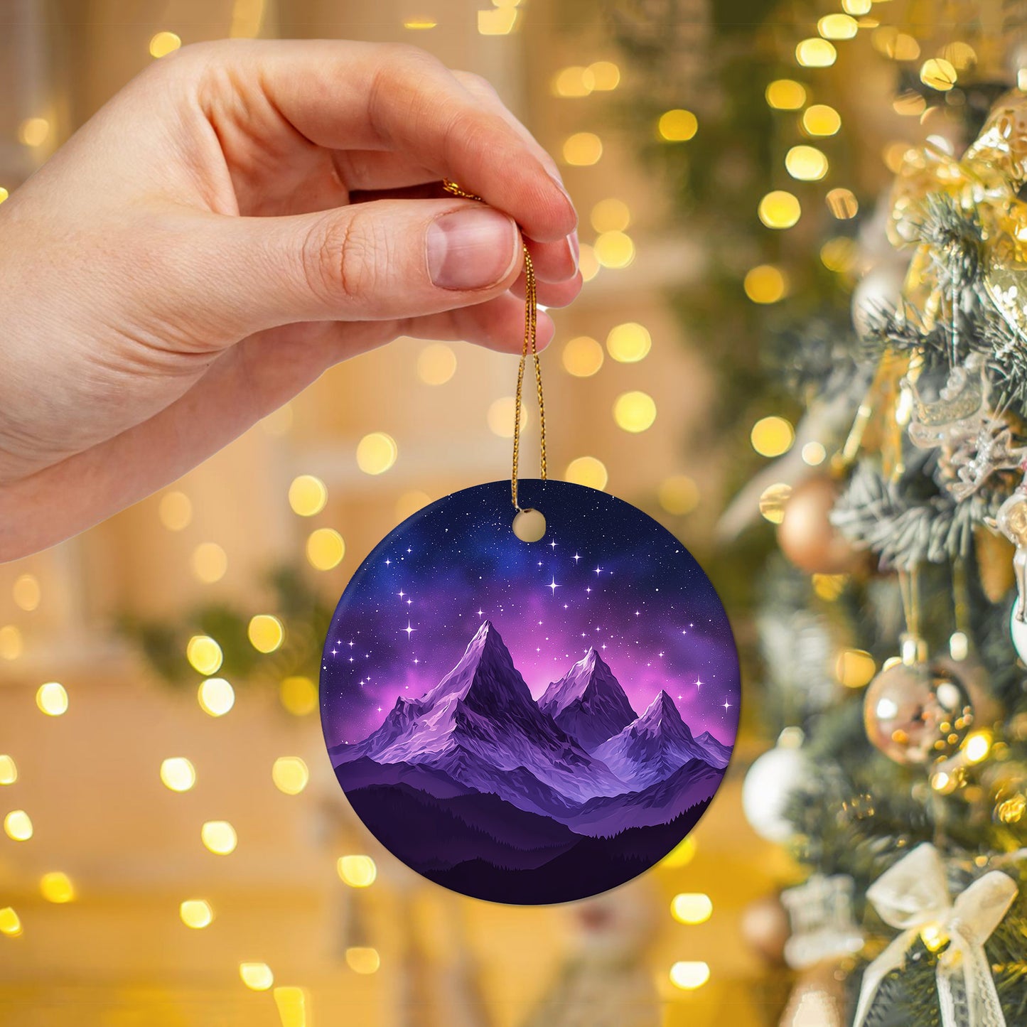 Netecom Purple Mountain Christmas Ornaments, Ceramic Night Sky Keepsake Ornament for Christmas Tree Decorations, Gifts for Holiday, Party, Home Decor