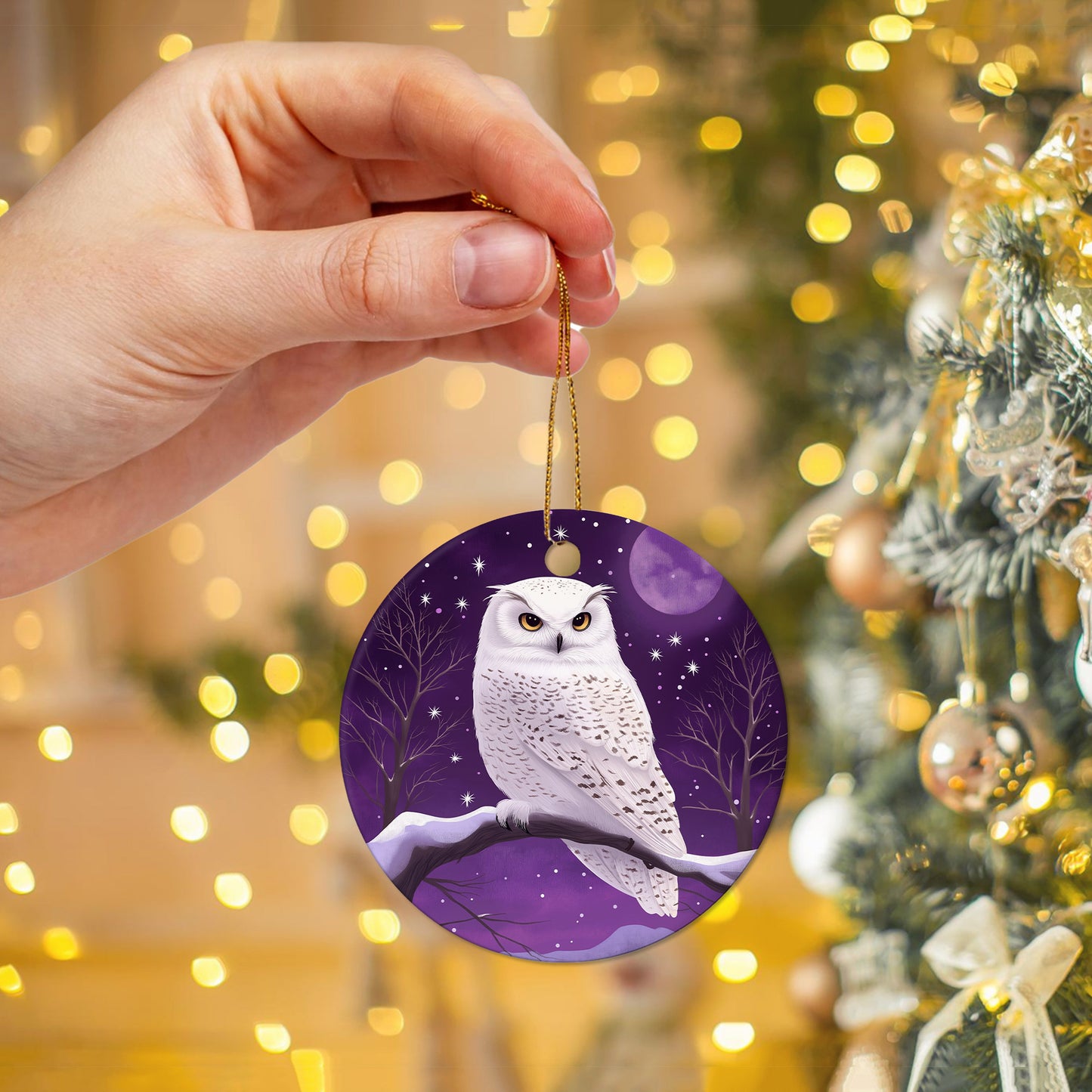 Netecom Cute Purple Winter Owl Christmas Ornaments, Ceramic Birds on Branches Keepsake Ornament for Christmas Tree Decorations, Bird Lover Gift, Gifts for Holiday, Party, Home Decor