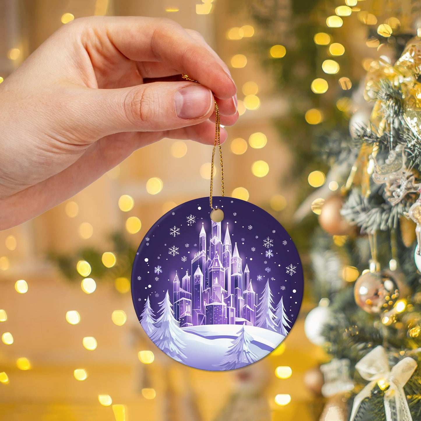 Netecom Purple Frozen Castle Christmas Ornaments, Retro Ceramic Ice Castle Winter Scene Keepsake Ornament for Christmas Tree Decorations, Gifts for Holiday, Party, Home Decor