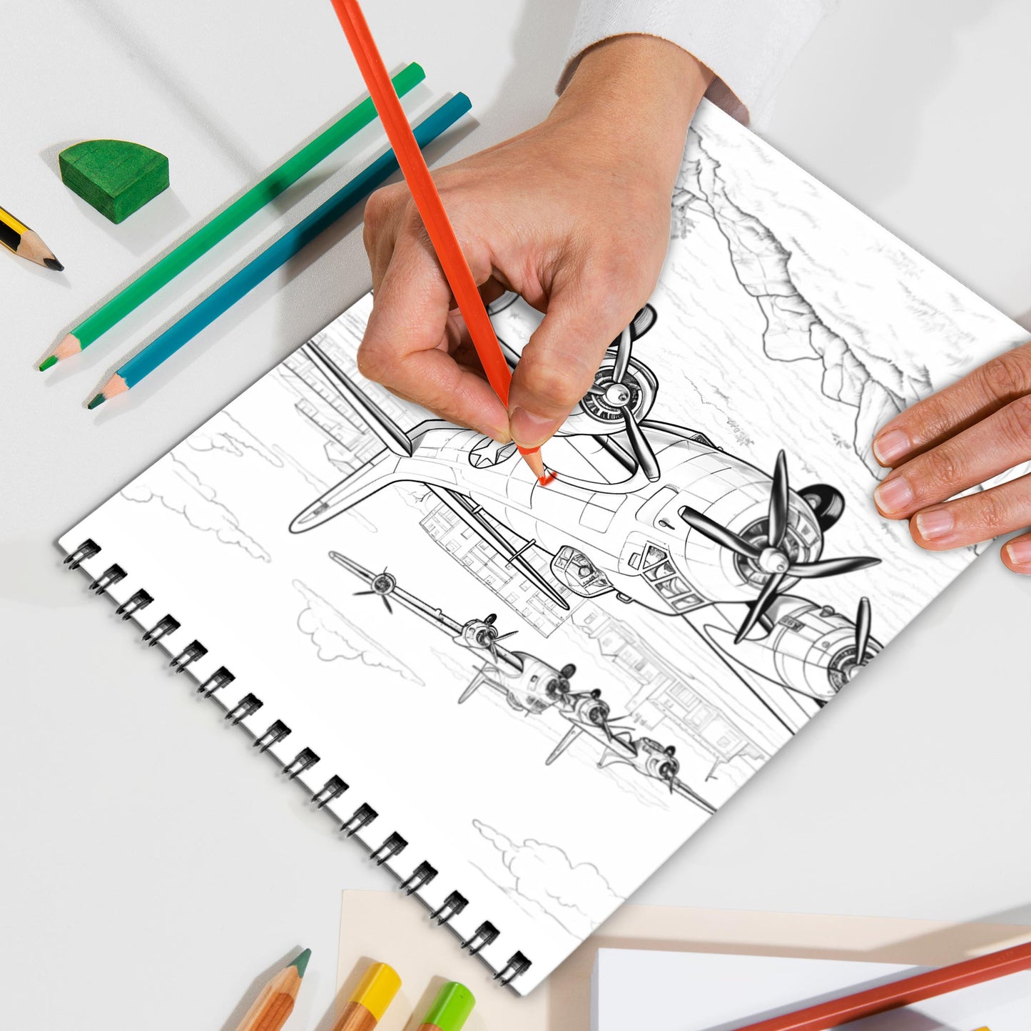 Retro Airplanes Spiral Bound Coloring Book, Vintage Airplane Scenes for Nostalgic Coloring, Great for Aviation Fans and History Buffs