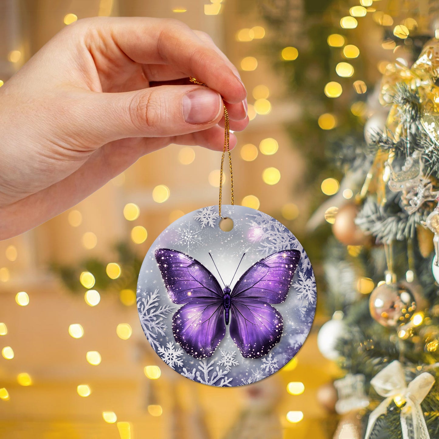 Netecom Purple Butterfly Christmas Ornaments, Ceramic Snowflake Keepsake Ornament for Christmas Tree Decorations, Butterfly Lover Gift, Gifts for Holiday, Party, Home Decor