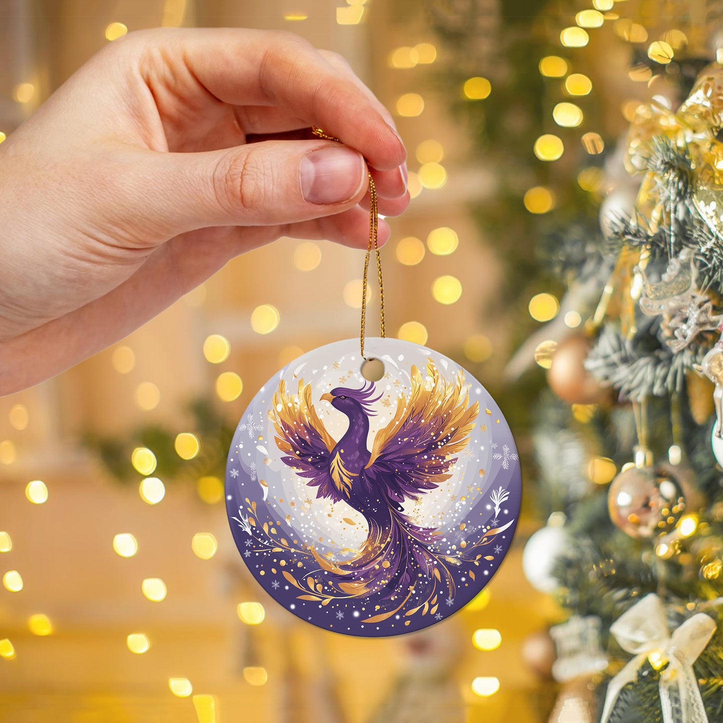 Netecom Purple Phoenix Christmas Ornaments, Ceramic Bird Rising Keepsake Ornament for Christmas Tree Decorations, Bird Lover Gift, Gifts for Holiday, Party, Home Decor