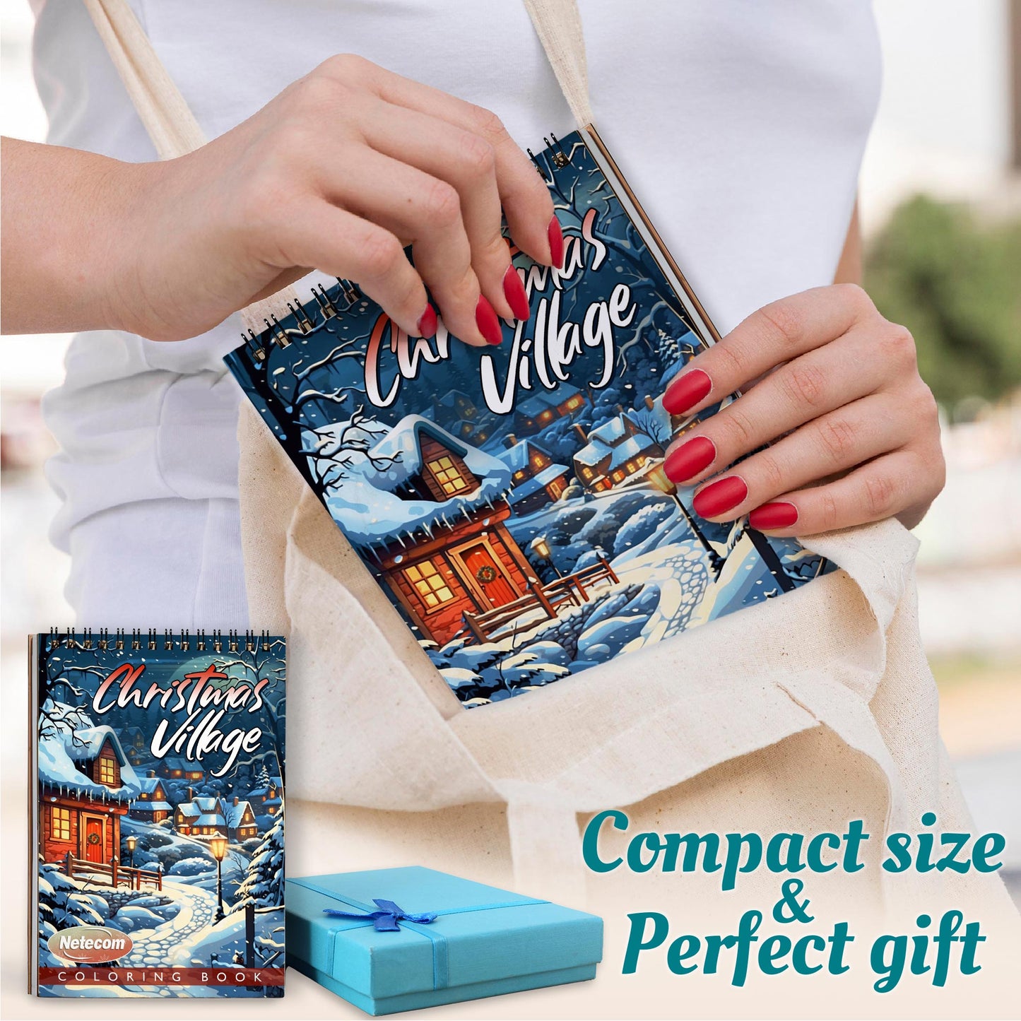 Netecom Christmas Village Spiral Coloring Book For Adults