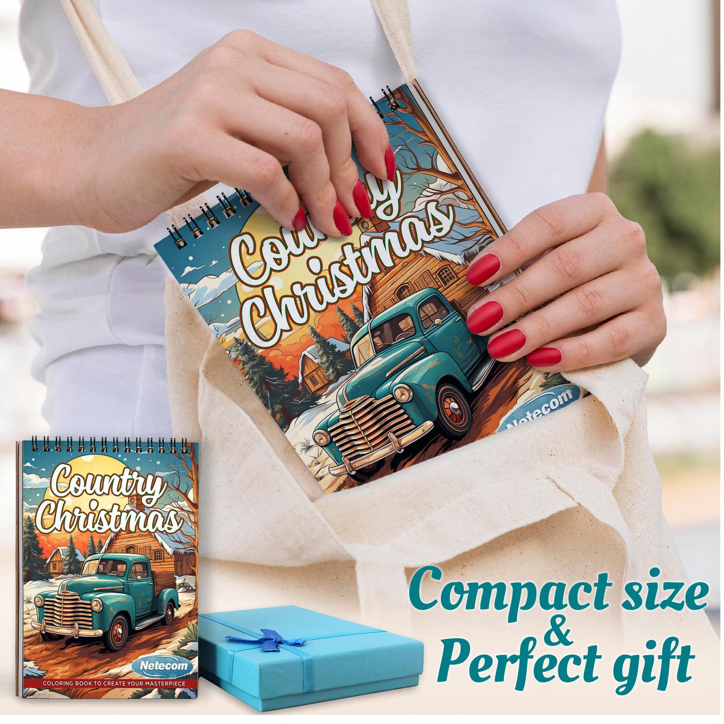 Netecom Country Christmas Spiral Coloring Book For Adults