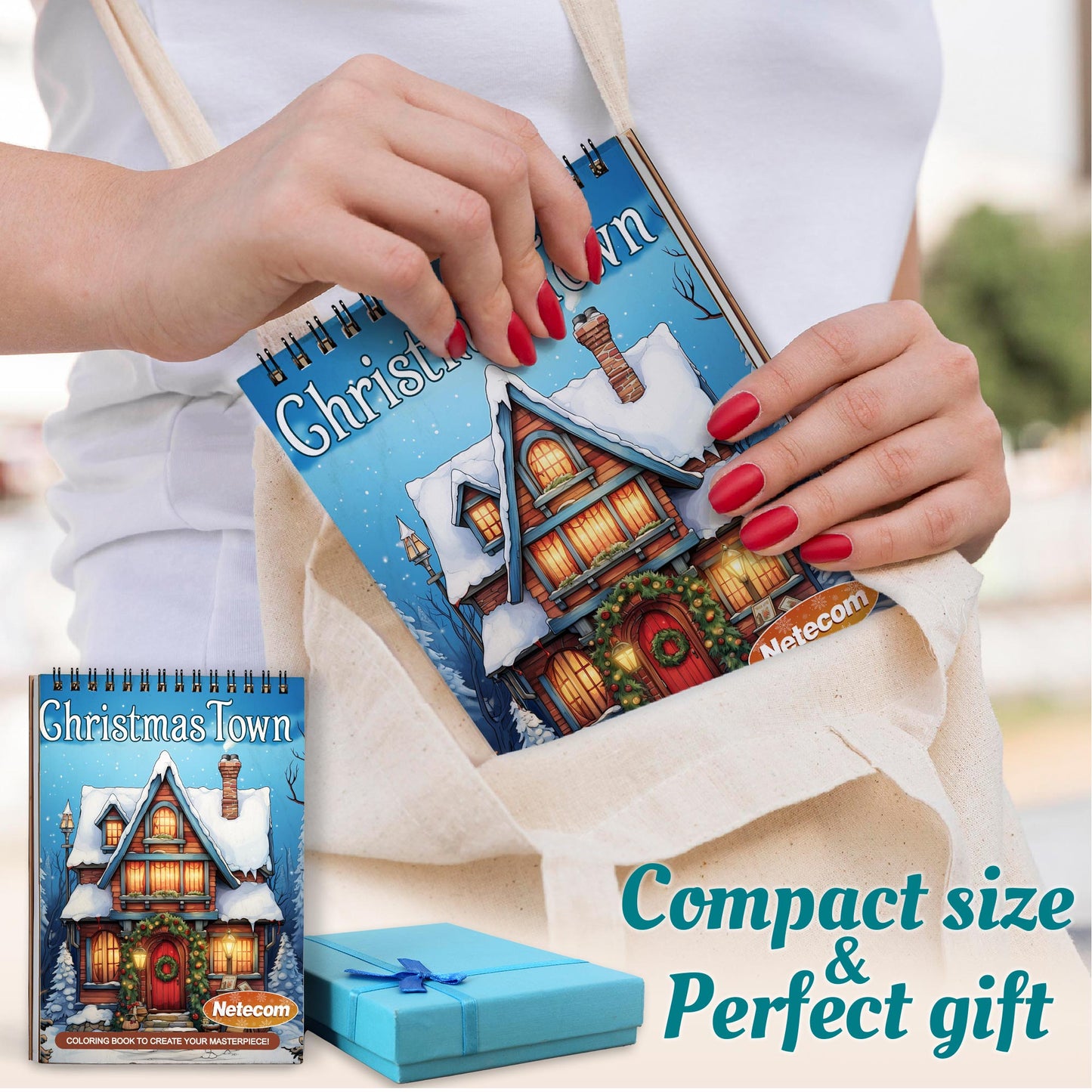 Netecom Christmas Town Spiral Coloring Book For Adults