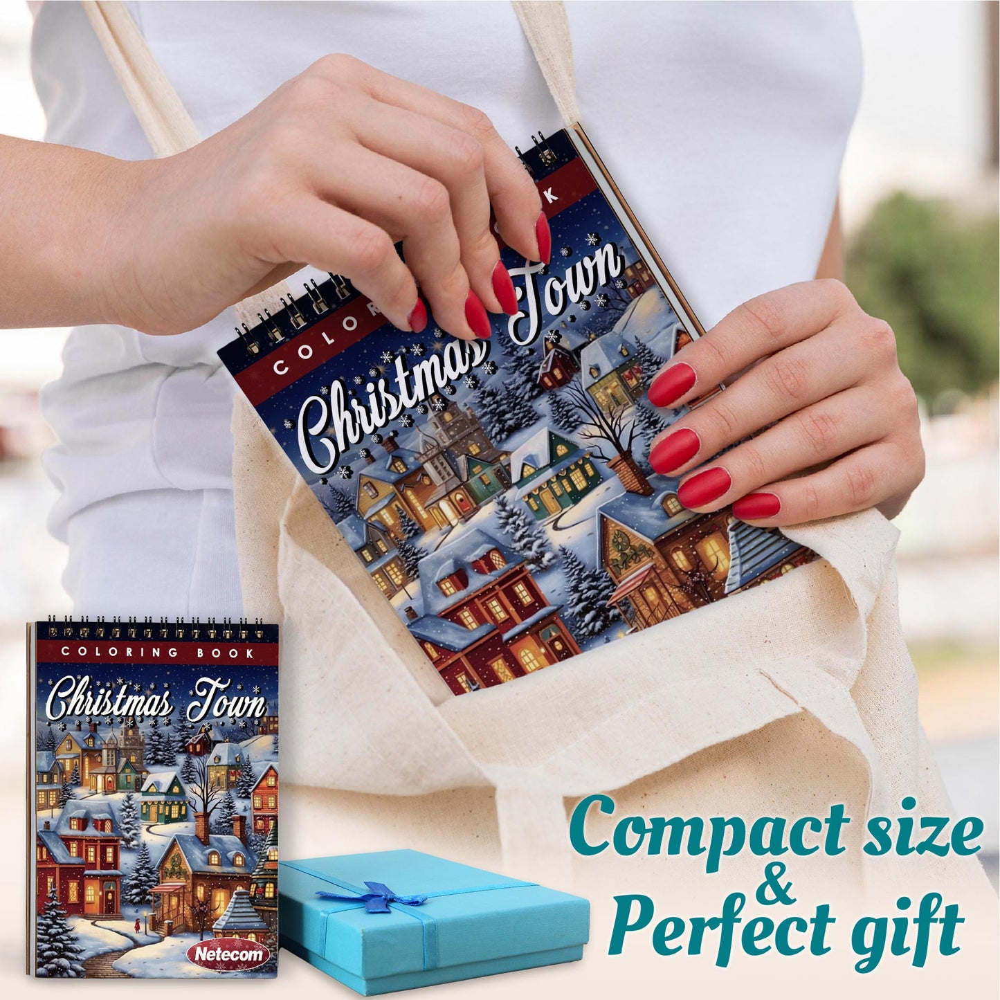 Netecom Christmas Town Spiral Coloring Book For Adults