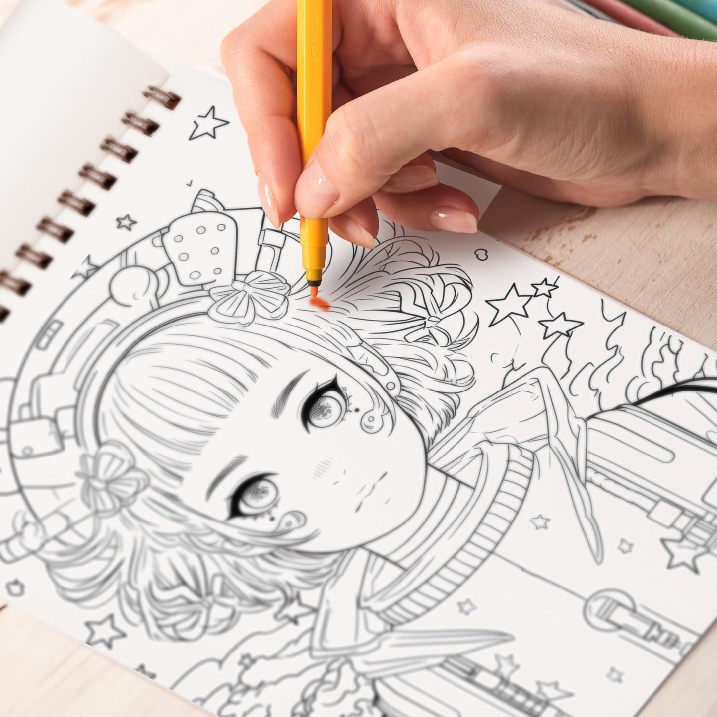 Stress Relief Anime Space Girl Spiral Bound Coloring Book, Find Inner Peace with 30 Meditative Coloring Pages, Depicting Anime Space Girls in Tranquil Cosmic Settings
