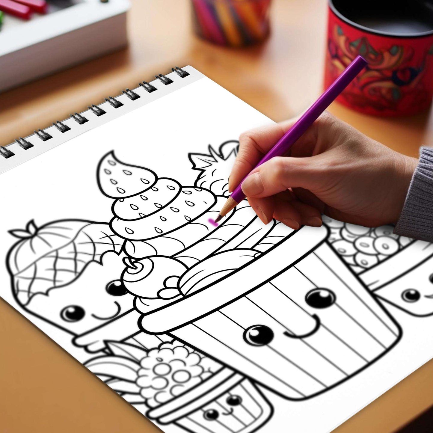 Yummy Desserts Spiral Bound Coloring Book, Indulge in Your Imagination with 30 Enchanting Coloring Pages, Exploring the World of Yummy Desserts