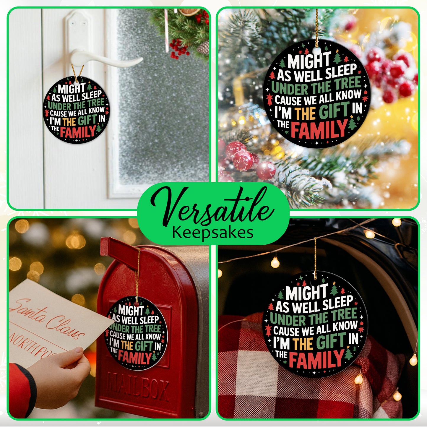 Netecom Funny Christmas Ornament, Might As Well Sleep Under The Tree Ceramic Ornament for Xmas Tree Hanging Decorations Gift, Home Decor, Gifts for Friends & Family, Holiday Party Present
