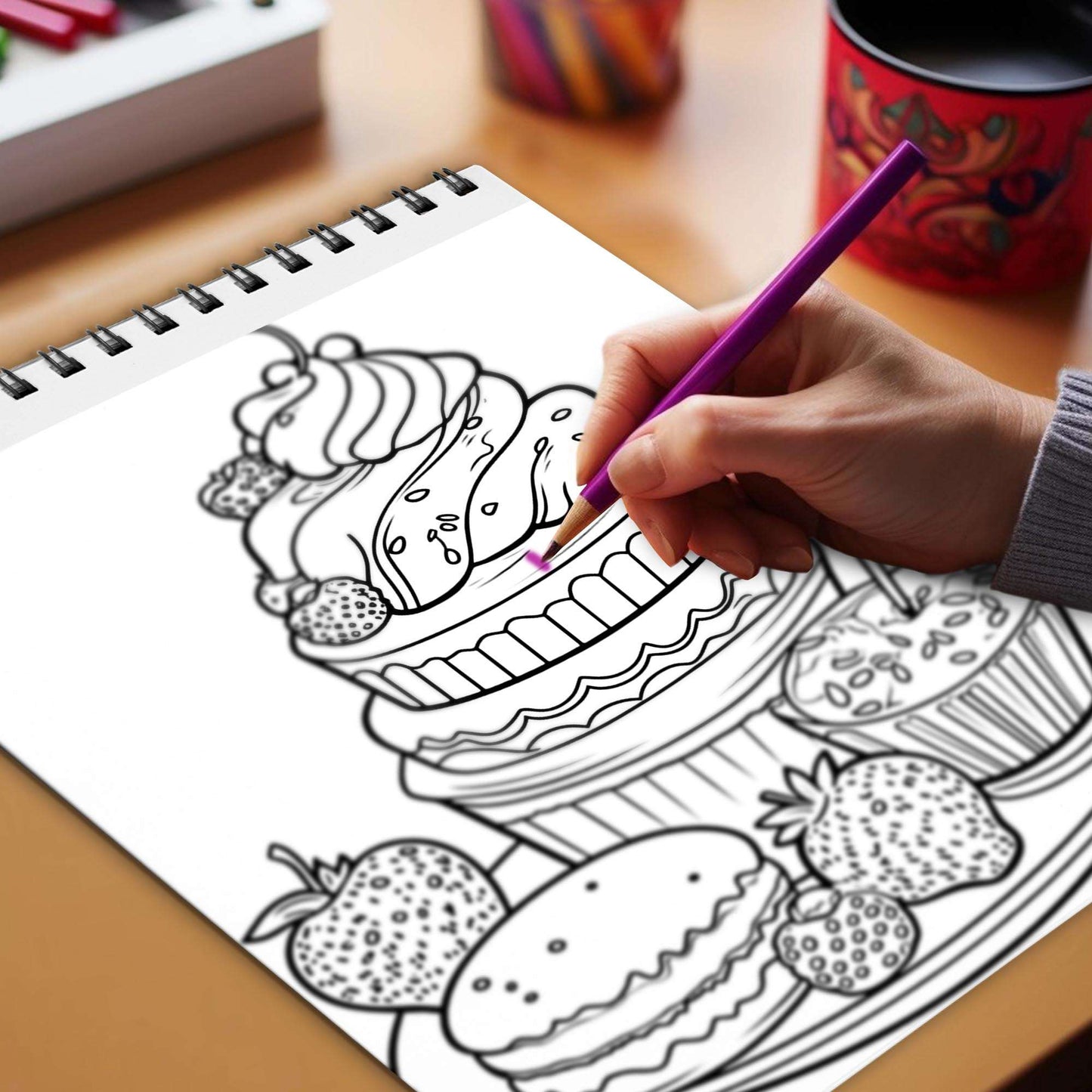 Perfect Desserts Spiral Bound Coloring Book, Immerse Yourself in the World of Culinary Creativity with 30 Tranquil Coloring Pages, Unveiling the Essence of Perfect Desserts
