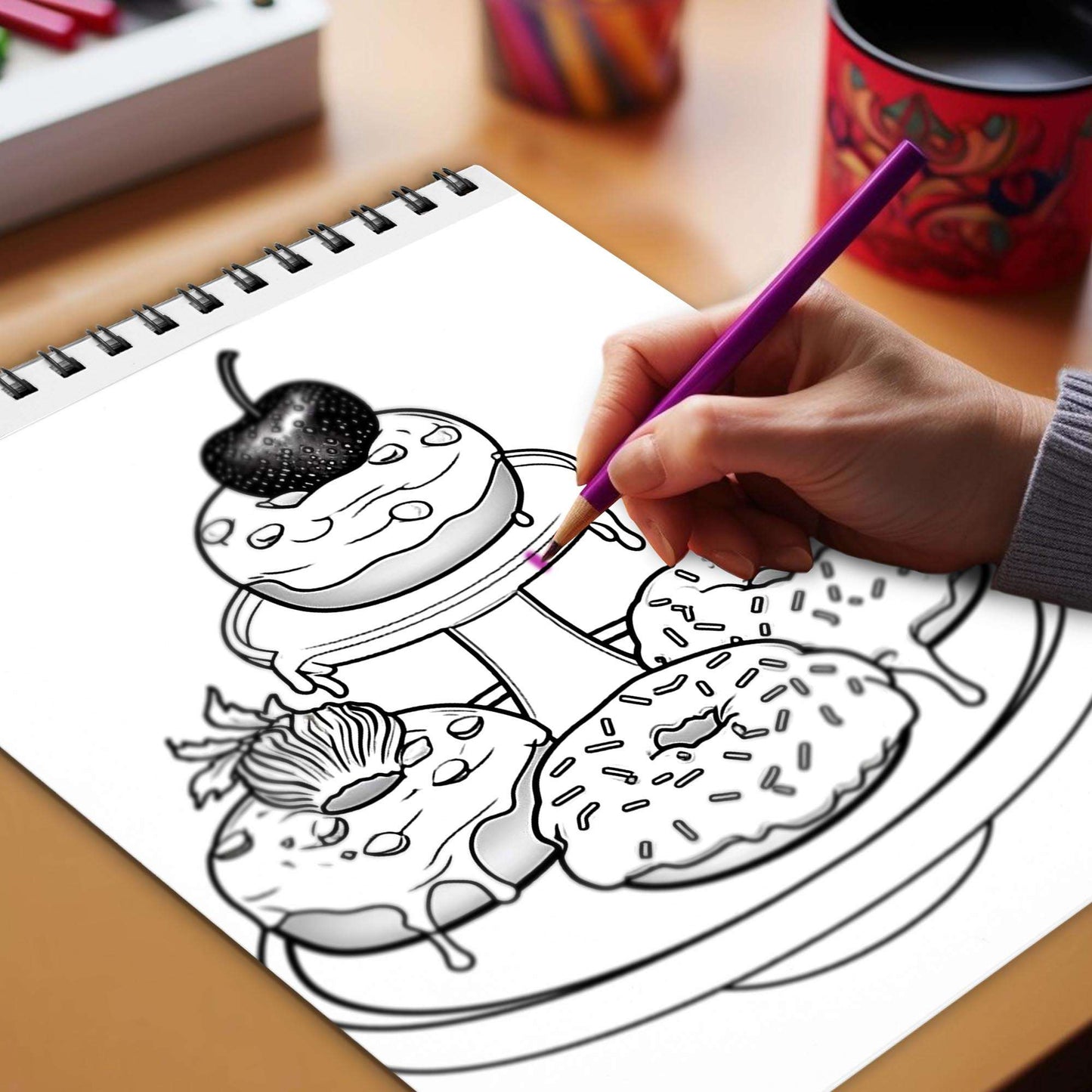 Heavenly Desserts Spiral Bound Coloring Book, Witness the Beauty of Heavenly Desserts with 30 Inspiring Coloring Pages, Creating a Gallery of Captivating Confectionery Creations