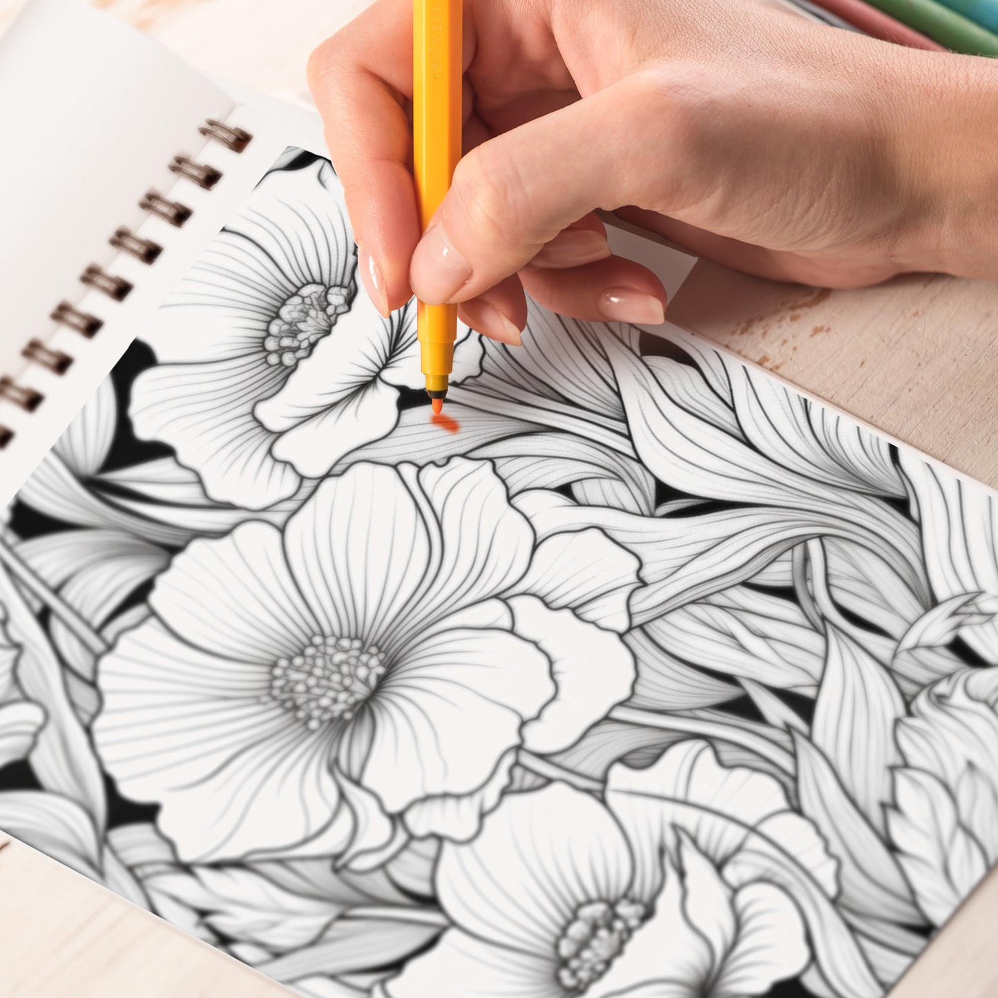 Netecom Enchanted Flowers Spiral Bound Coloring Book, 30 Whimsical Flower Illustrations | Relaxation, Mindfulness, and Fun for All Ages | Perfect Gift for Fantasy and Flower Fans