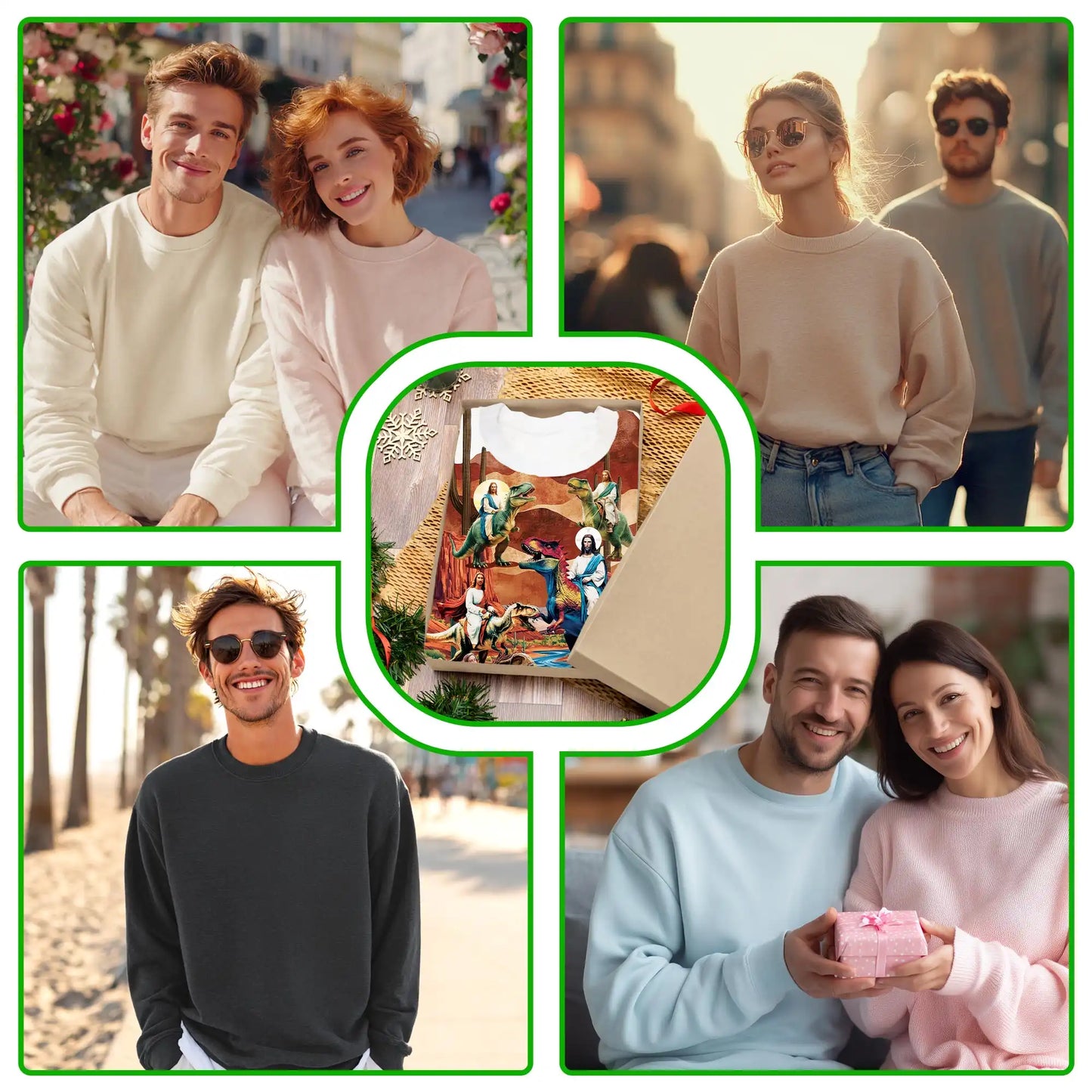 Jesus Riding Dinosaur Orange Sweatshirt, 3D All Over Print Christian Prehistoric Crewneck Pullover for Men Women, Jesus and Dinosaur Lover Gift - Netecom