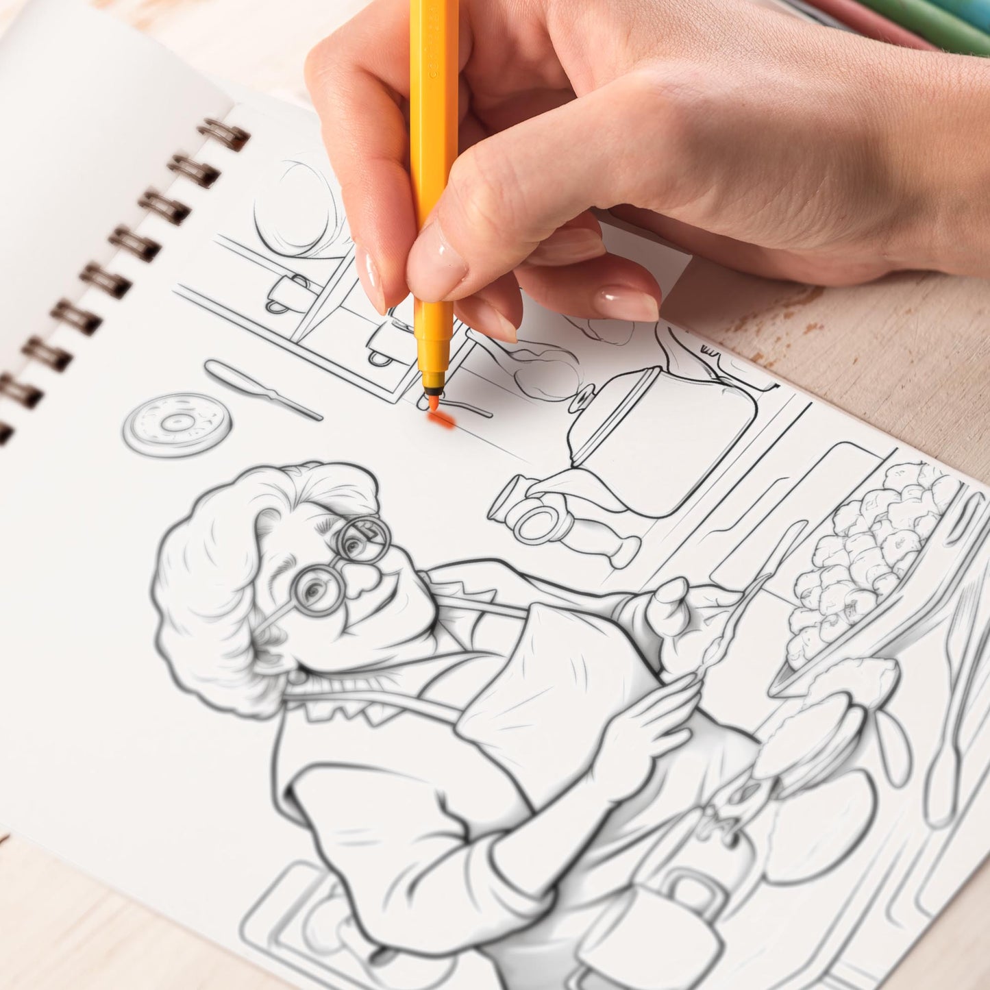 Netecom Grandmother's Kitchen Spiral Bound Coloring Book, 30 Captivating Coloring Pages for Art Lovers to Create Striking and Detailed Artwork of Traditional Kitchen Scenes
