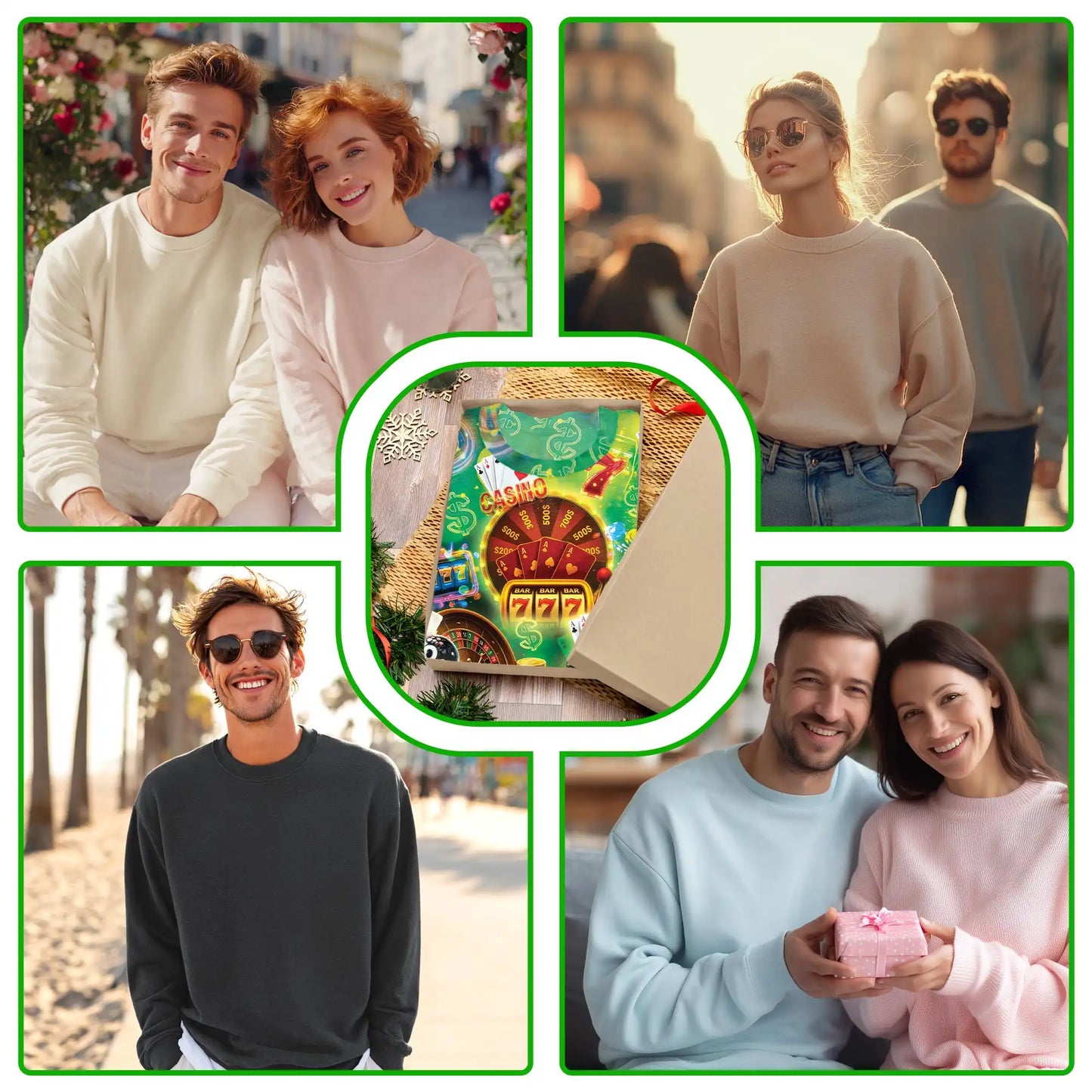 Casino Elements Pattern Sweatshirt, 3D All Over Print Poker Cards Dice Crewneck Pullover for Men Women, Casino Lover Gift - Netecom