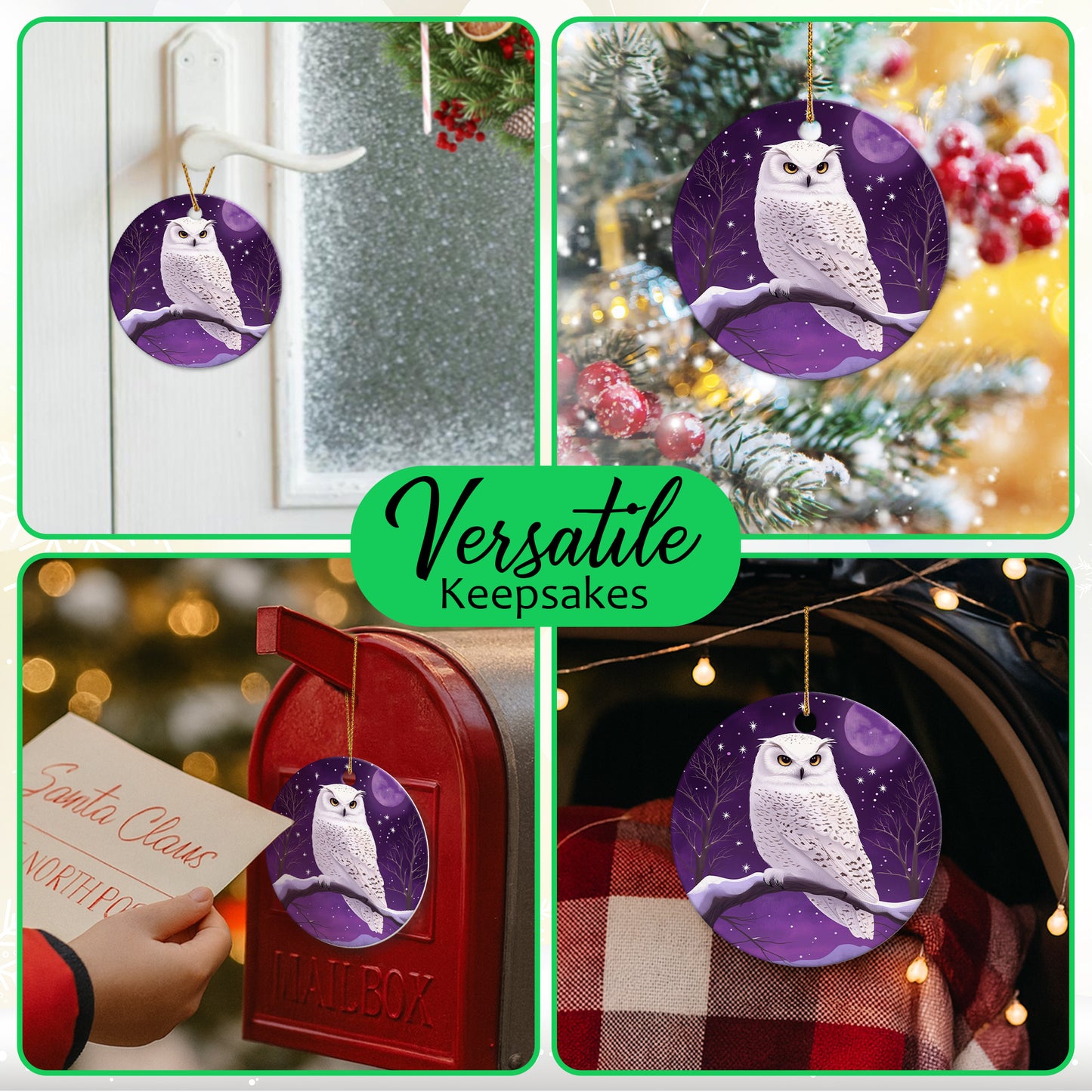 Netecom Cute Purple Winter Owl Christmas Ornaments, Ceramic Birds on Branches Keepsake Ornament for Christmas Tree Decorations, Bird Lover Gift, Gifts for Holiday, Party, Home Decor