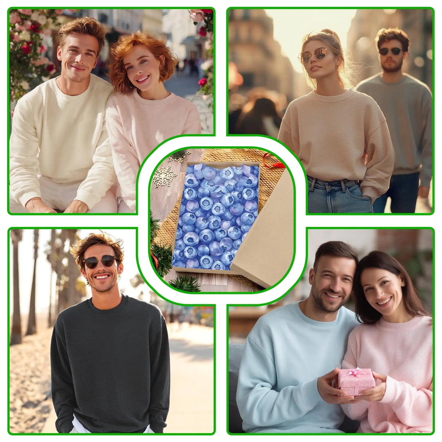 All-Over Print Blueberry Sweatshirt, 3D All Over Print Fresh Fruit Crewneck Pullover for Men Women, Blueberry Lover Gift - Netecom