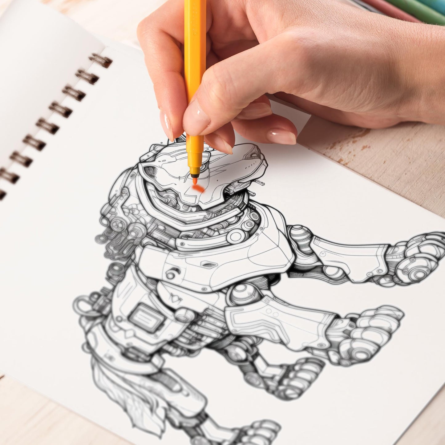 Netecom Robot Animal Coloring Book Spiral Bound for All Ages, Premium Cover, 30 Cyborg Animals Coloring Pages of Mechanical Wildlife for Stress Relief and Relaxation