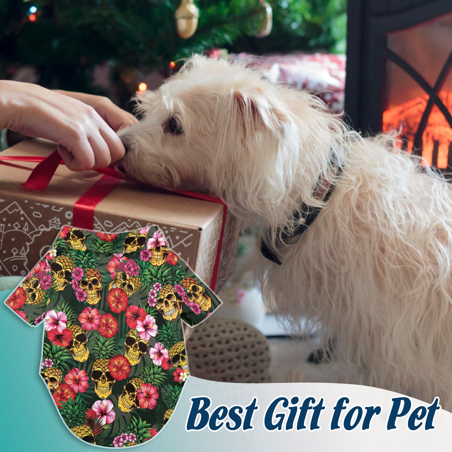 Netecom Matching Pineapple Skull Hibiscus Hawaiian Shirt for Dog and Owner, Funny Aloha Summer Shirt, Skull Print Button Down Outfit for Pet and Human, Beach Vacation Casual Wear