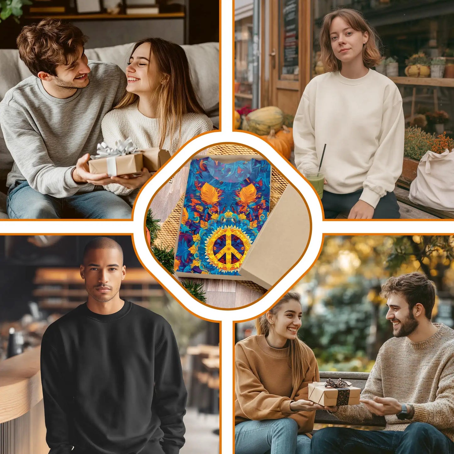 Hippie Peace Sweatshirt, 3D All Over Print Retro Boho Crewneck Pullover for Men Women, Peace Lover Gift - Netecom